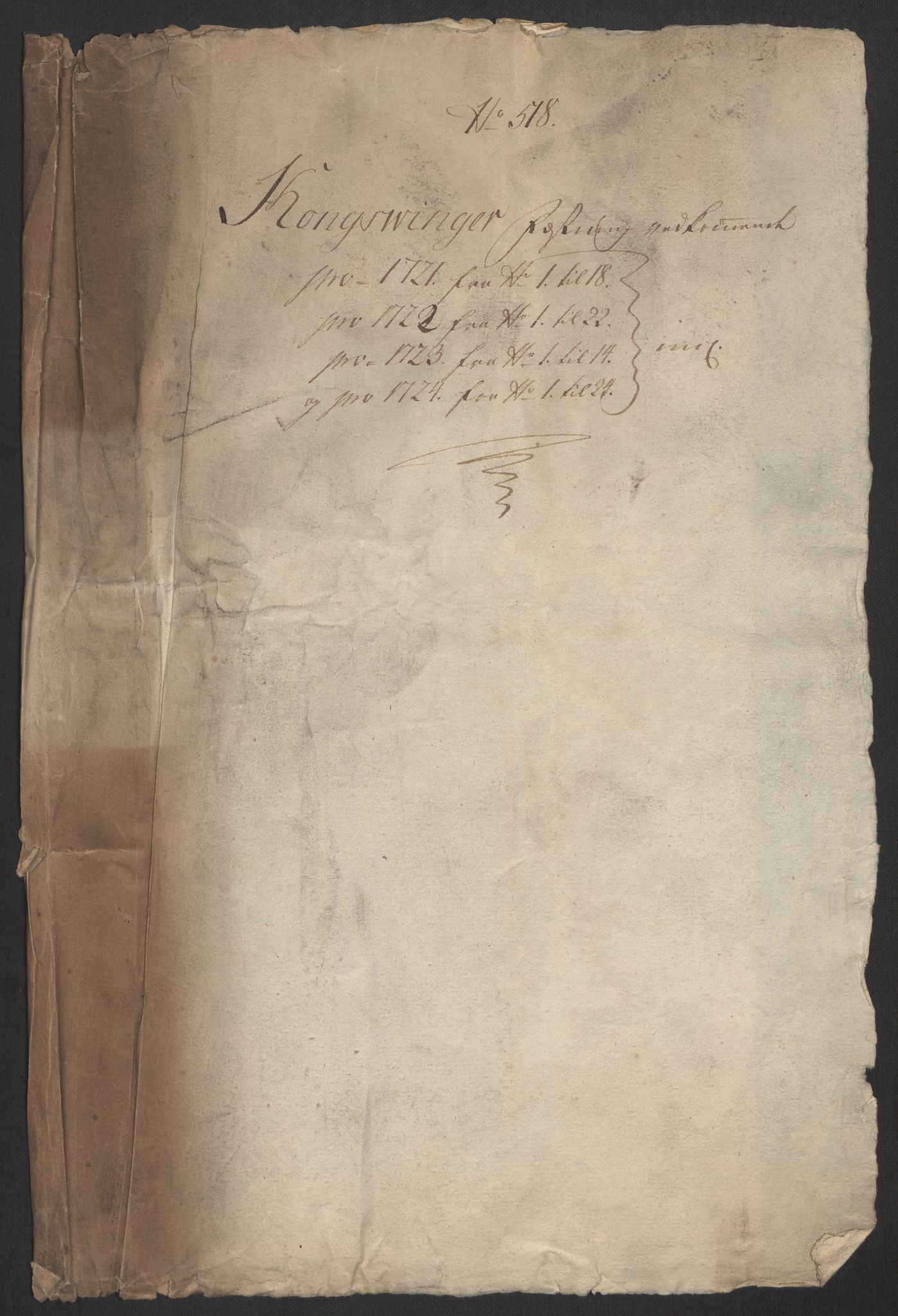 Kommanderende general (KG I) med Det norske krigsdirektorium, RA/EA-5419/D/L0169: Kongsvinger festning: Brev, regnskapsekstrakter og inventarlister, 1721-1724