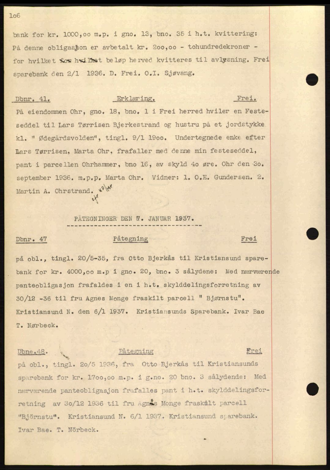 Nordmøre sorenskriveri, AV/SAT-A-4132/1/2/2Ca: Mortgage book no. C80, 1936-1939, Diary no: : 41/1937