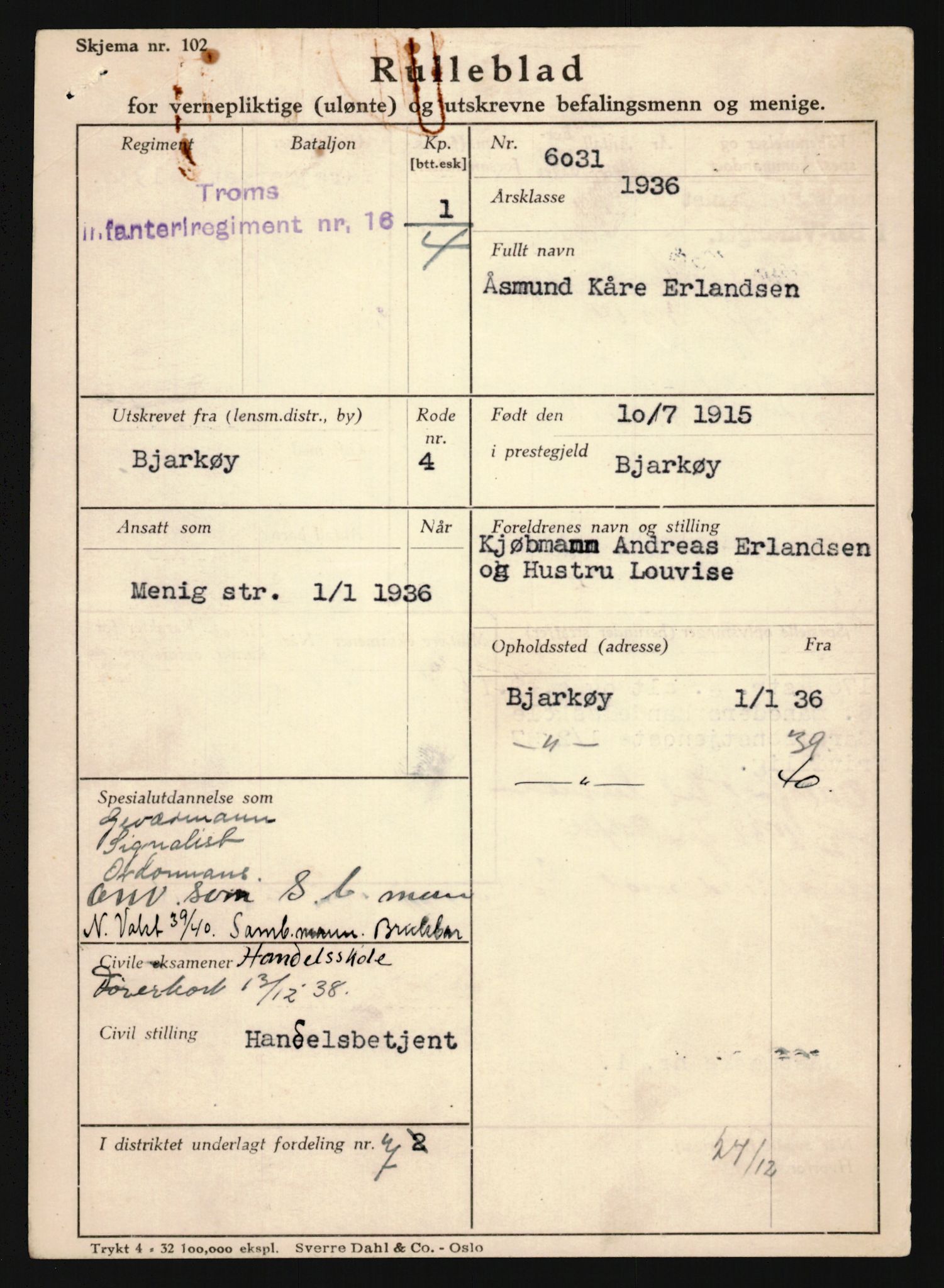 Forsvaret, Troms infanteriregiment nr. 16, AV/RA-RAFA-3146/P/Pa/L0020: Rulleblad for regimentets menige mannskaper, årsklasse 1936, 1936, p. 217