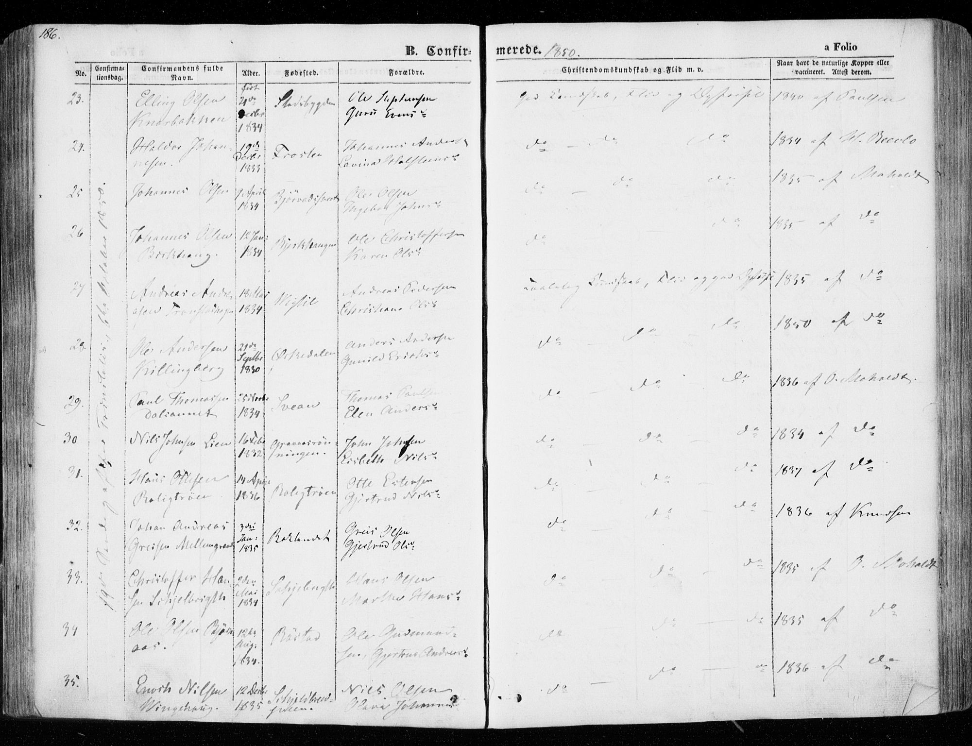 Ministerialprotokoller, klokkerbøker og fødselsregistre - Nord-Trøndelag, SAT/A-1458/701/L0007: Parish register (official) no. 701A07 /1, 1842-1854, p. 186