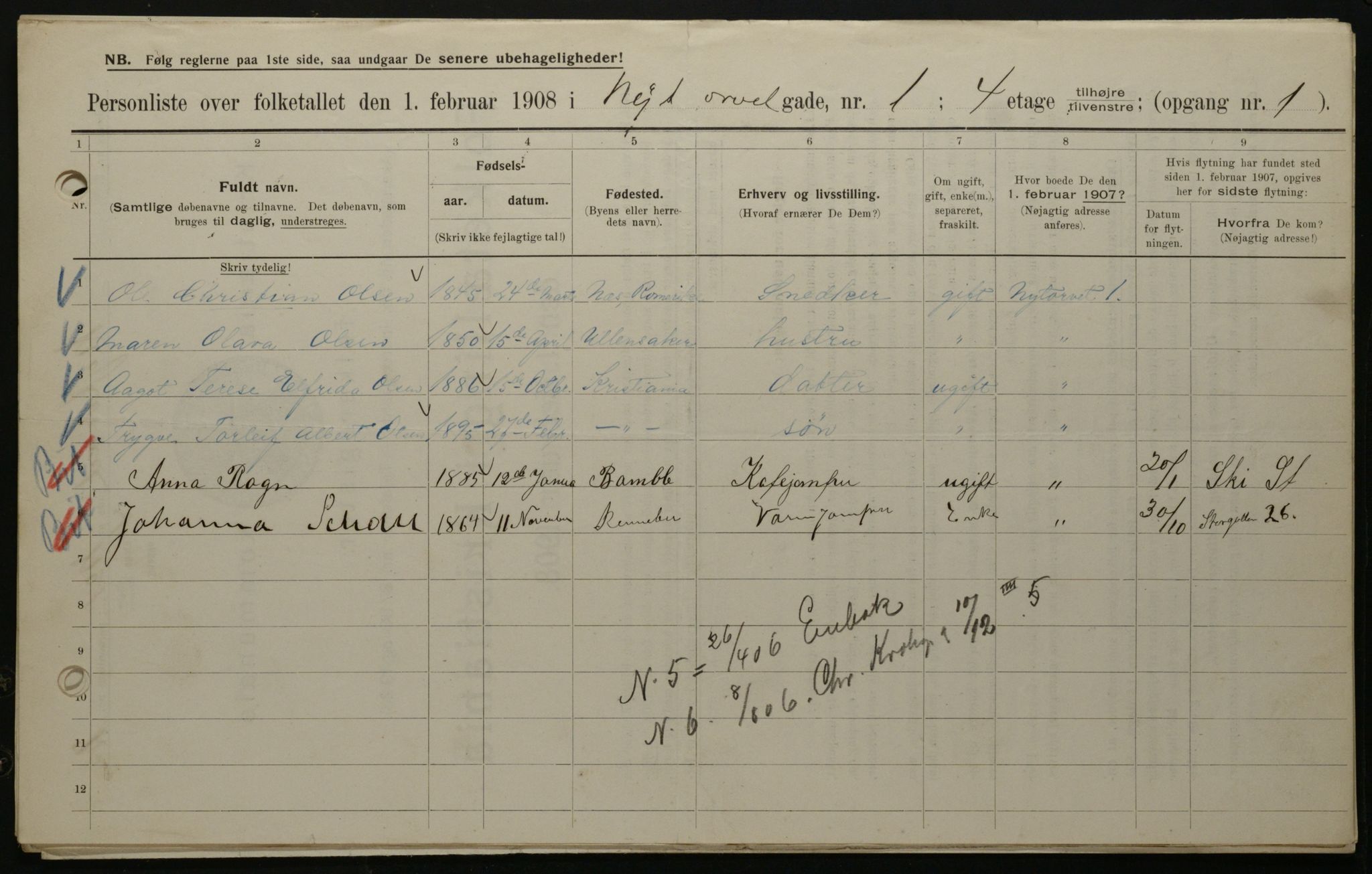 OBA, Municipal Census 1908 for Kristiania, 1908, p. 66541