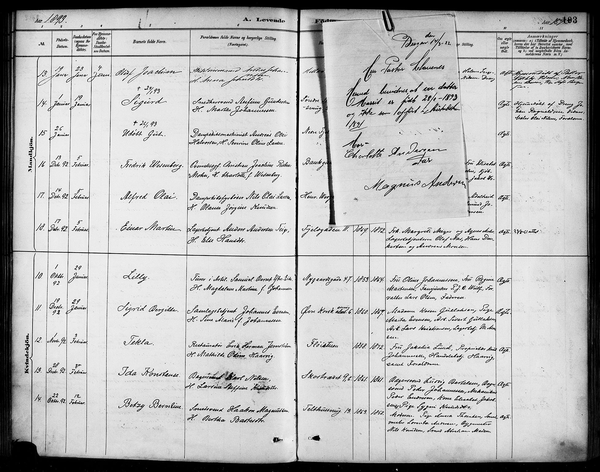 Korskirken sokneprestembete, SAB/A-76101/H/Haa/L0022: Parish register (official) no. B 8, 1889-1899, p. 103