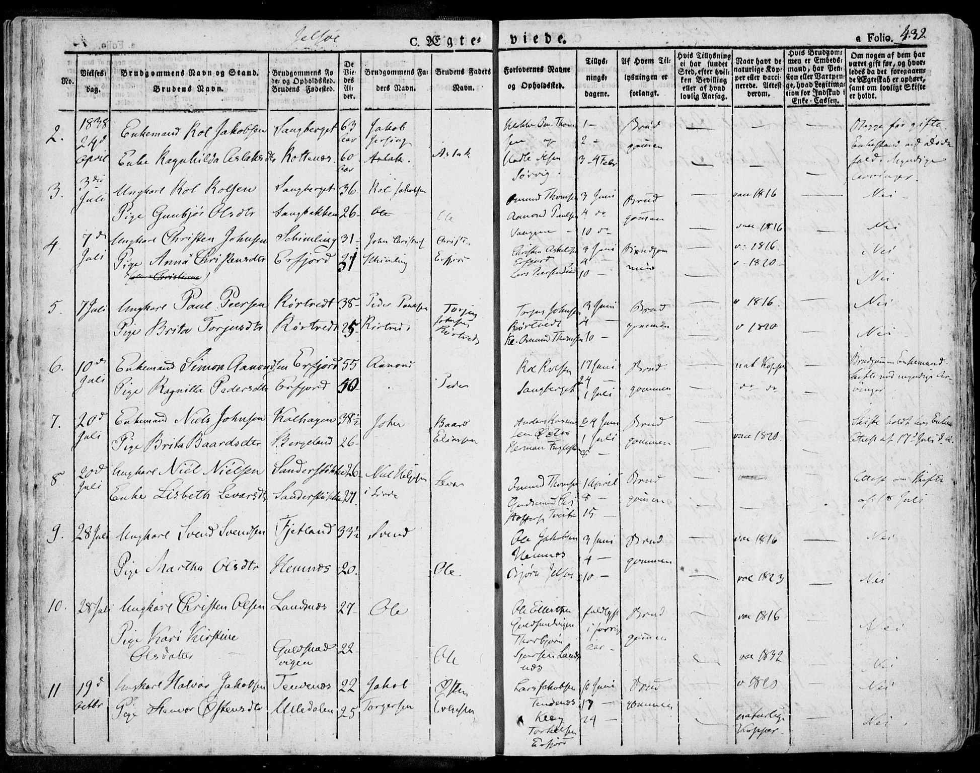 Jelsa sokneprestkontor, AV/SAST-A-101842/01/IV: Parish register (official) no. A 6.2, 1828-1853, p. 432