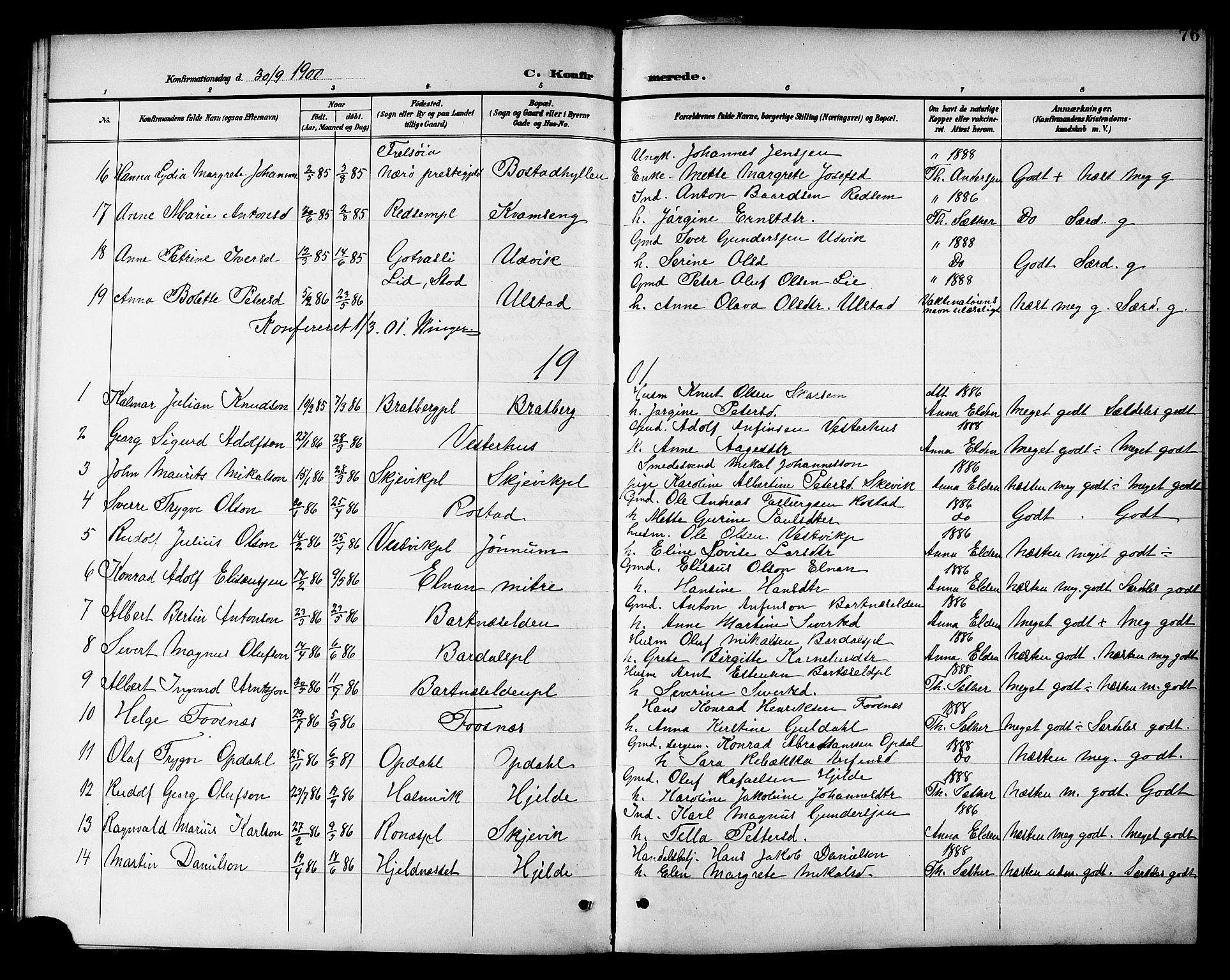 Ministerialprotokoller, klokkerbøker og fødselsregistre - Nord-Trøndelag, SAT/A-1458/741/L0401: Parish register (copy) no. 741C02, 1899-1911, p. 76