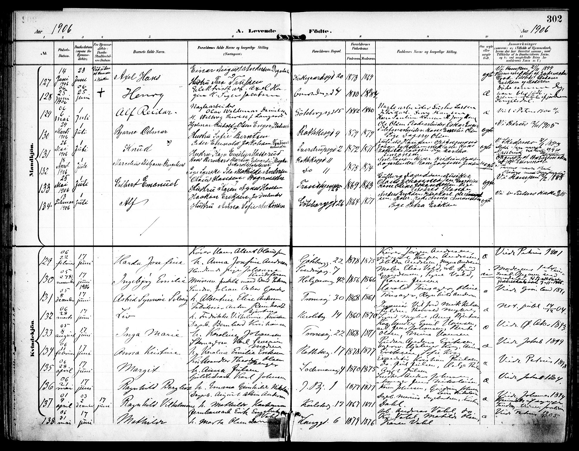 Petrus prestekontor Kirkebøker, AV/SAO-A-10872/F/Fa/L0008: Parish register (official) no. I 8, 1899-1909, p. 302