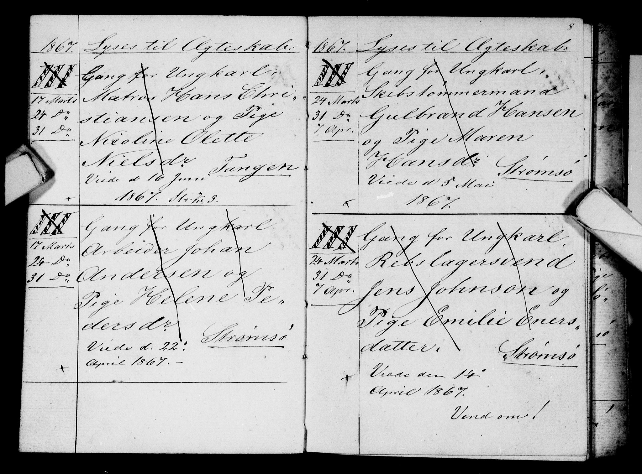 Strømsø kirkebøker, AV/SAKO-A-246/H/Ha/L0003: Banns register no. 3, 1866-1874, p. 8