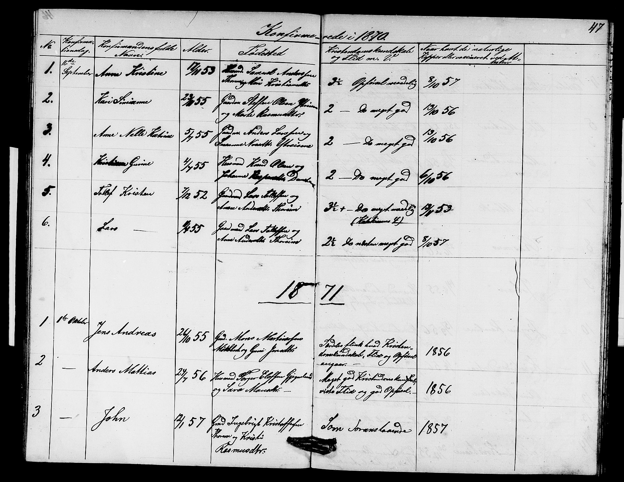 Davik sokneprestembete, SAB/A-79701/H/Hab/Habd/L0001: Parish register (copy) no. D 1, 1866-1891, p. 47