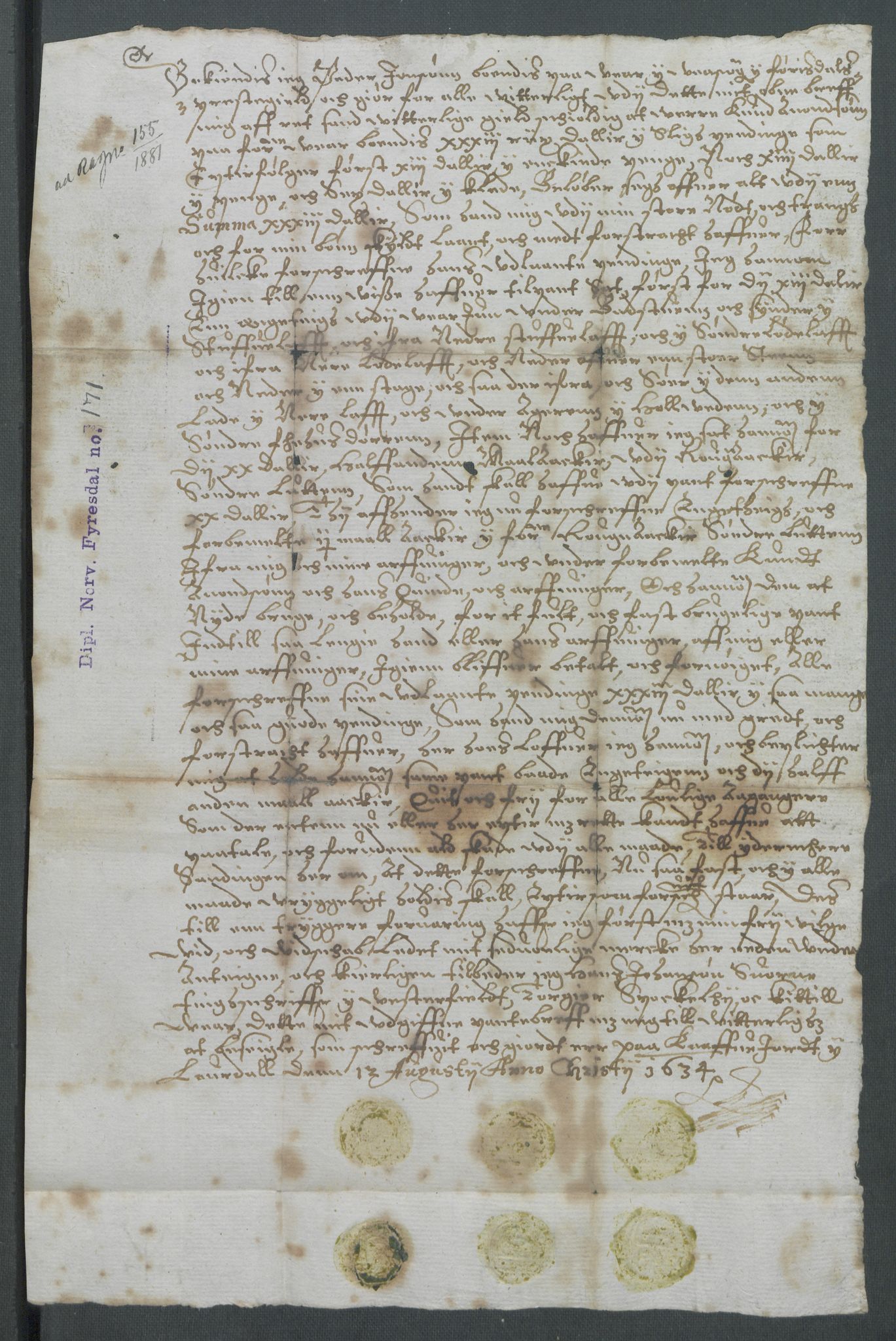 Riksarkivets diplomsamling, RA/EA-5965/F02/L0146: Dokumenter, 1634, p. 5