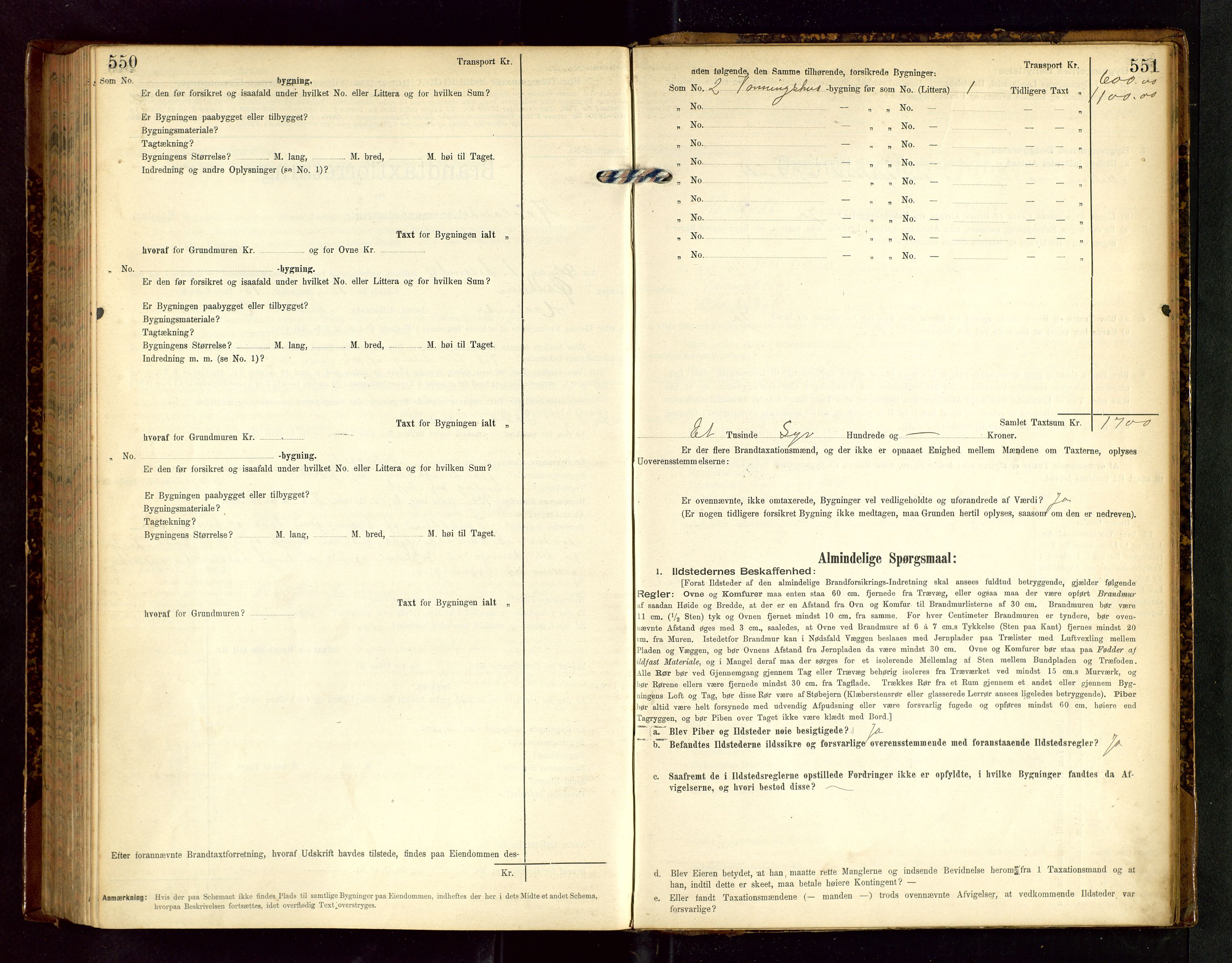 Håland lensmannskontor, SAST/A-100100/Gob/L0002: Branntakstprotokoll - skjematakst. Register i boken., 1902-1906, p. 550-551