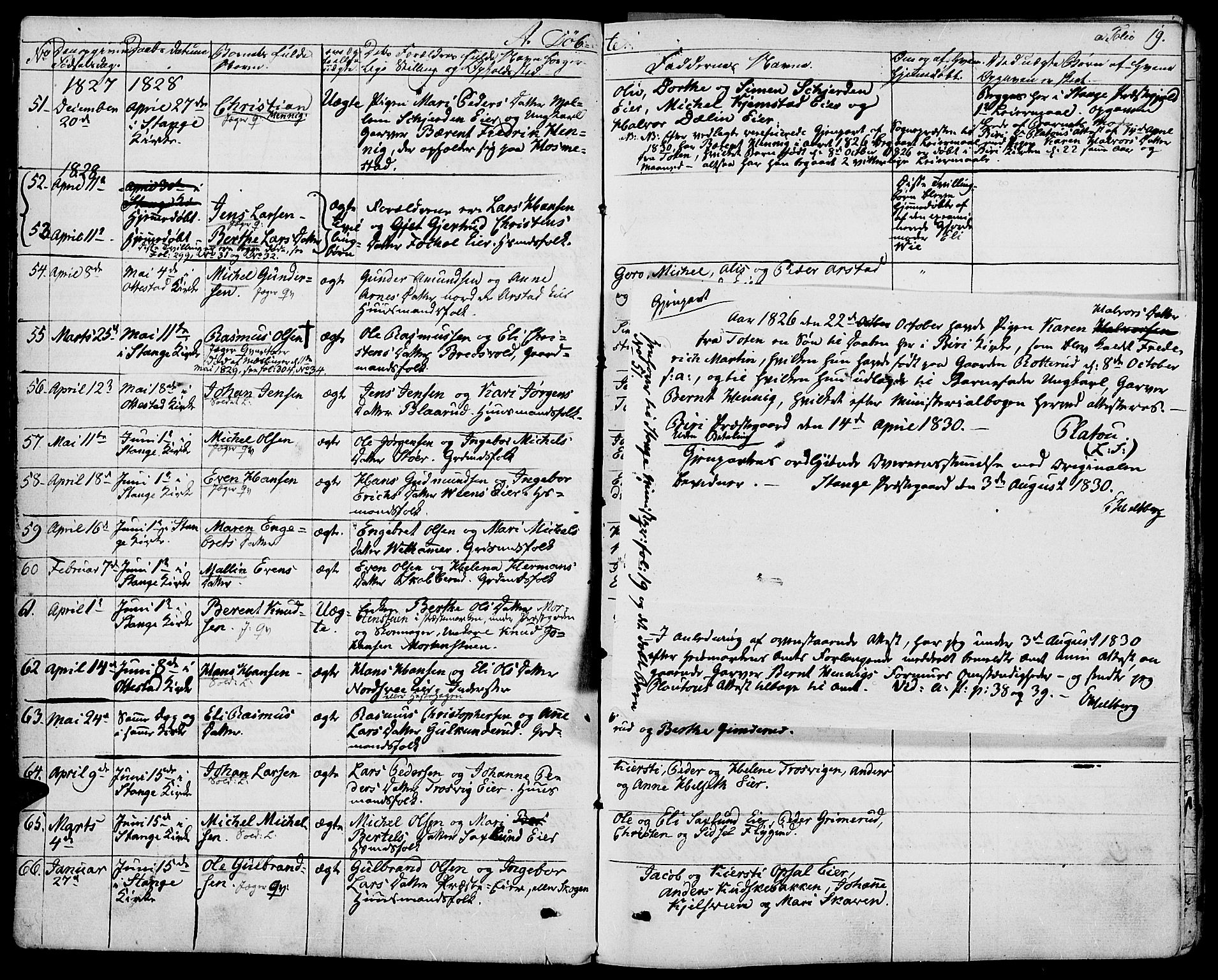 Stange prestekontor, SAH/PREST-002/K/L0009: Parish register (official) no. 9, 1826-1835, p. 19