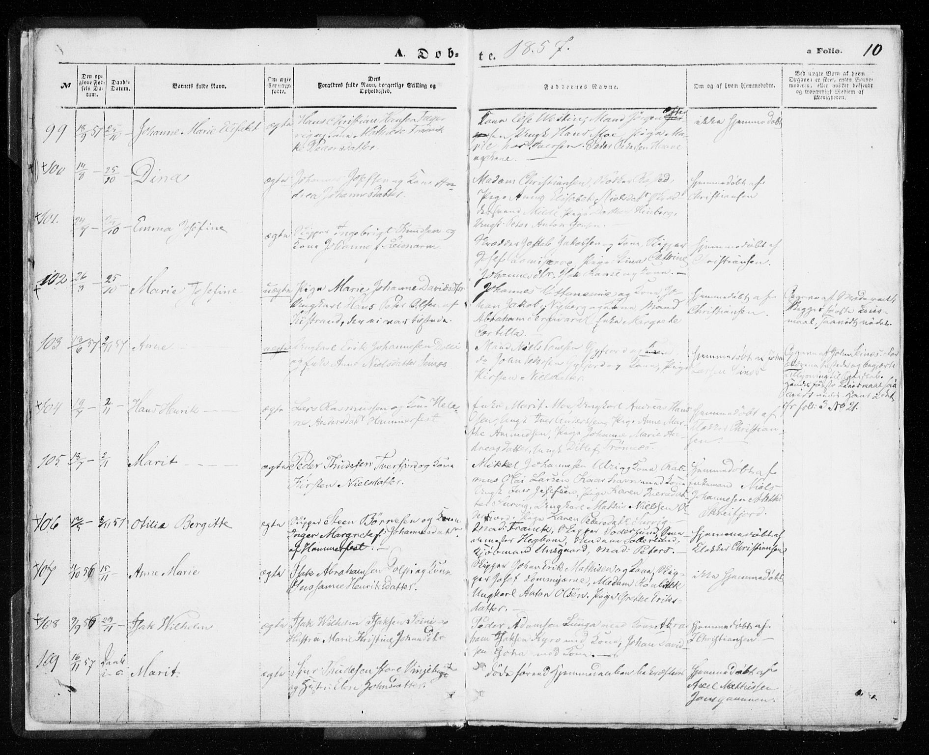 Hammerfest sokneprestkontor, AV/SATØ-S-1347/H/Ha/L0005.kirke: Parish register (official) no. 5, 1857-1869, p. 10