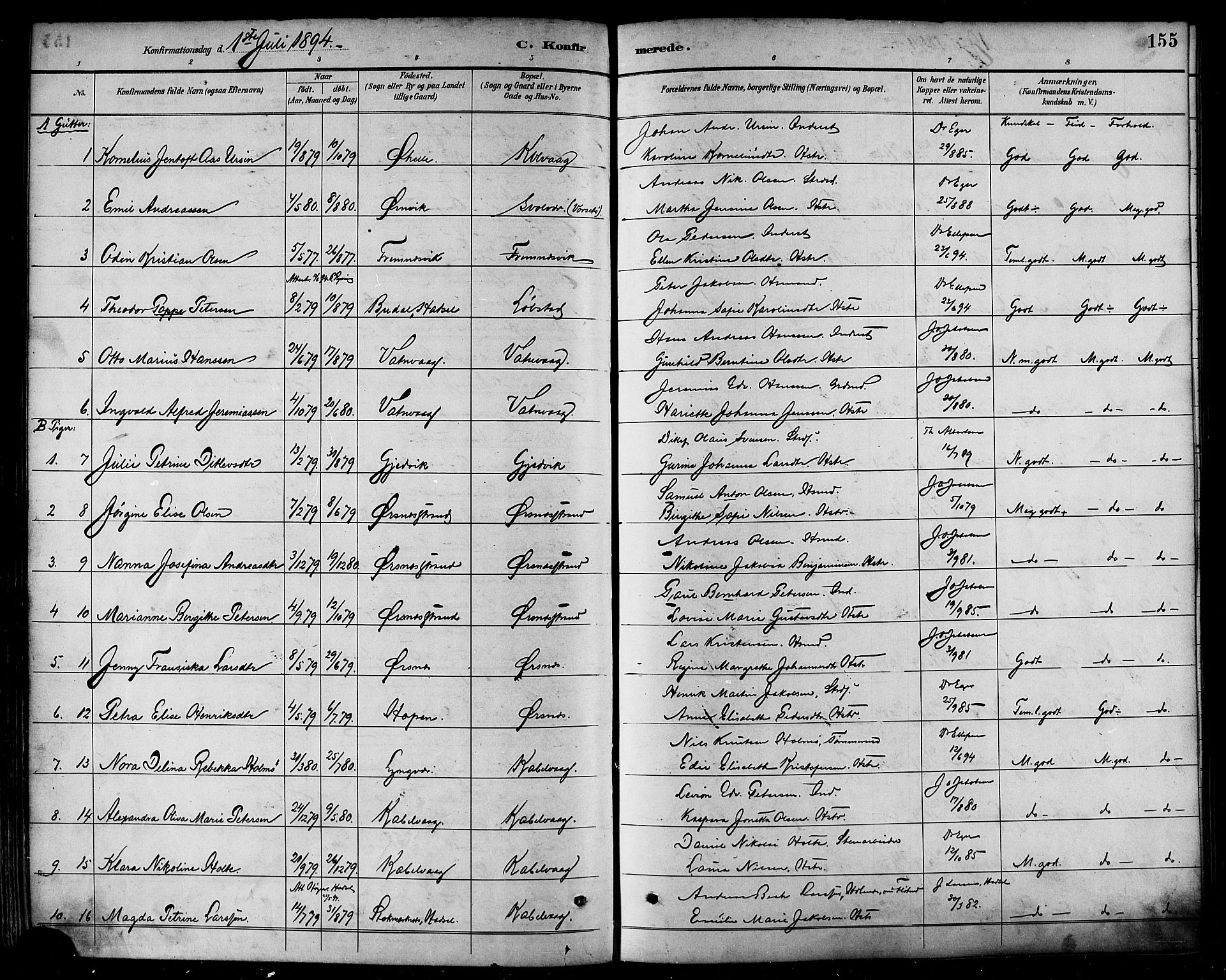 Ministerialprotokoller, klokkerbøker og fødselsregistre - Nordland, AV/SAT-A-1459/874/L1060: Parish register (official) no. 874A04, 1890-1899, p. 155