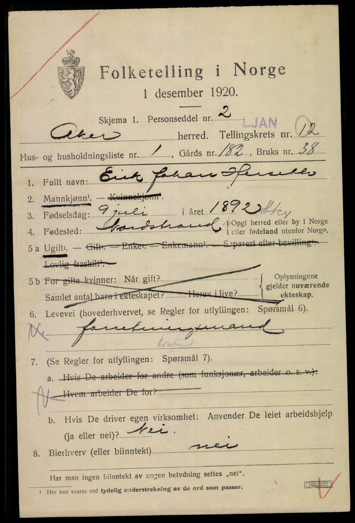 SAO, 1920 census for Aker, 1920, p. 73150