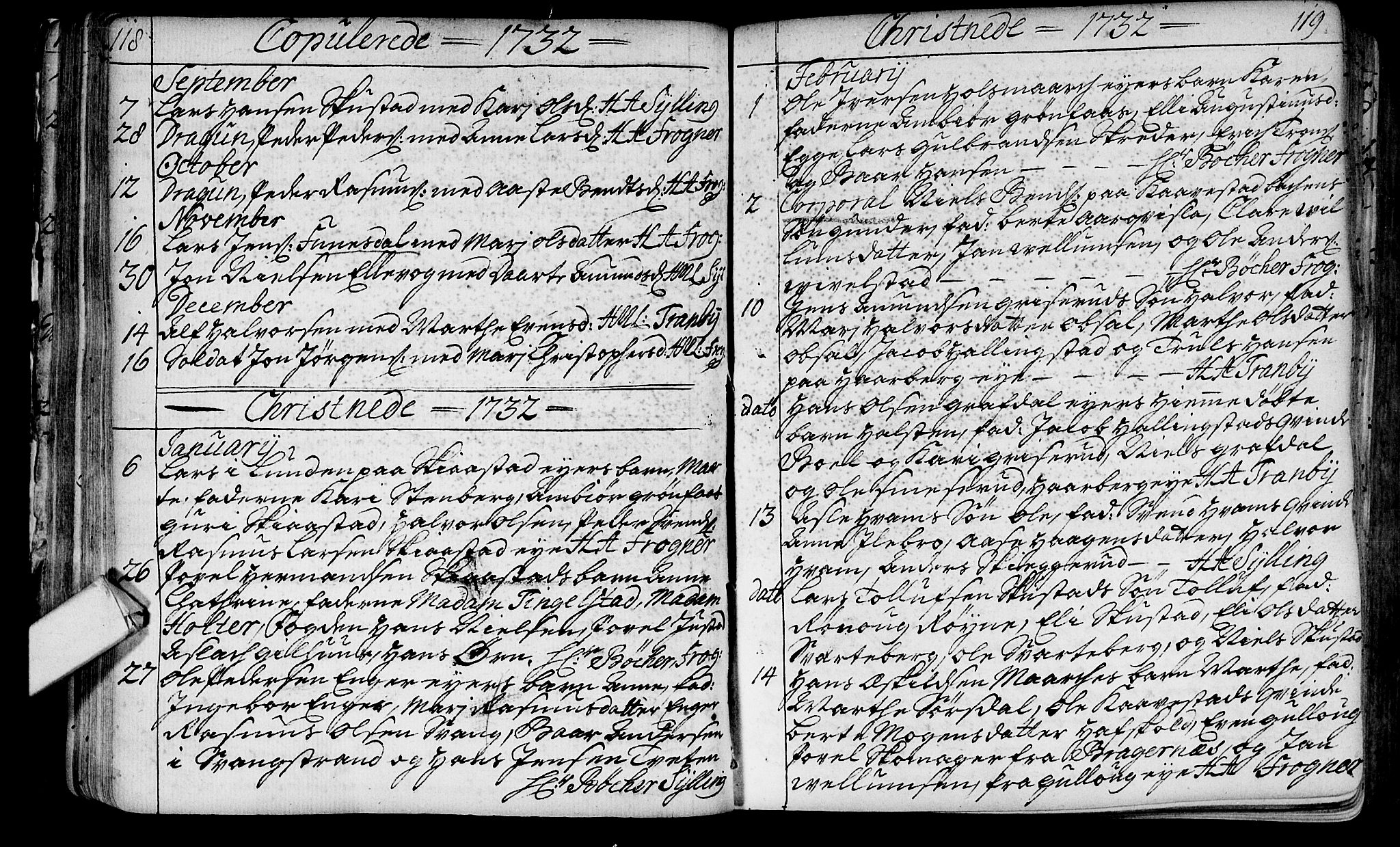 Lier kirkebøker, SAKO/A-230/F/Fa/L0003: Parish register (official) no. I 3, 1727-1748, p. 118-119