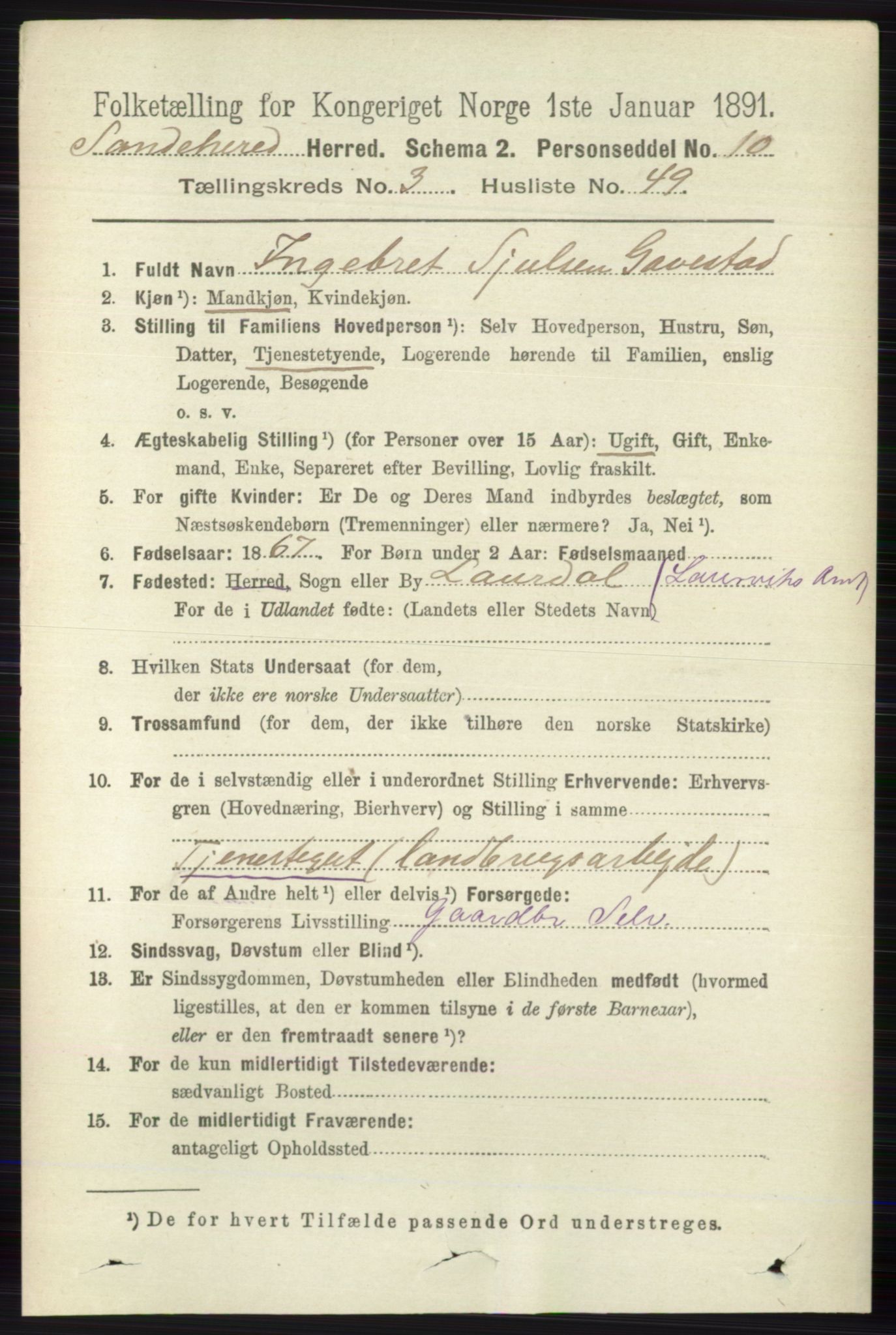 RA, 1891 census for 0724 Sandeherred, 1891, p. 2277