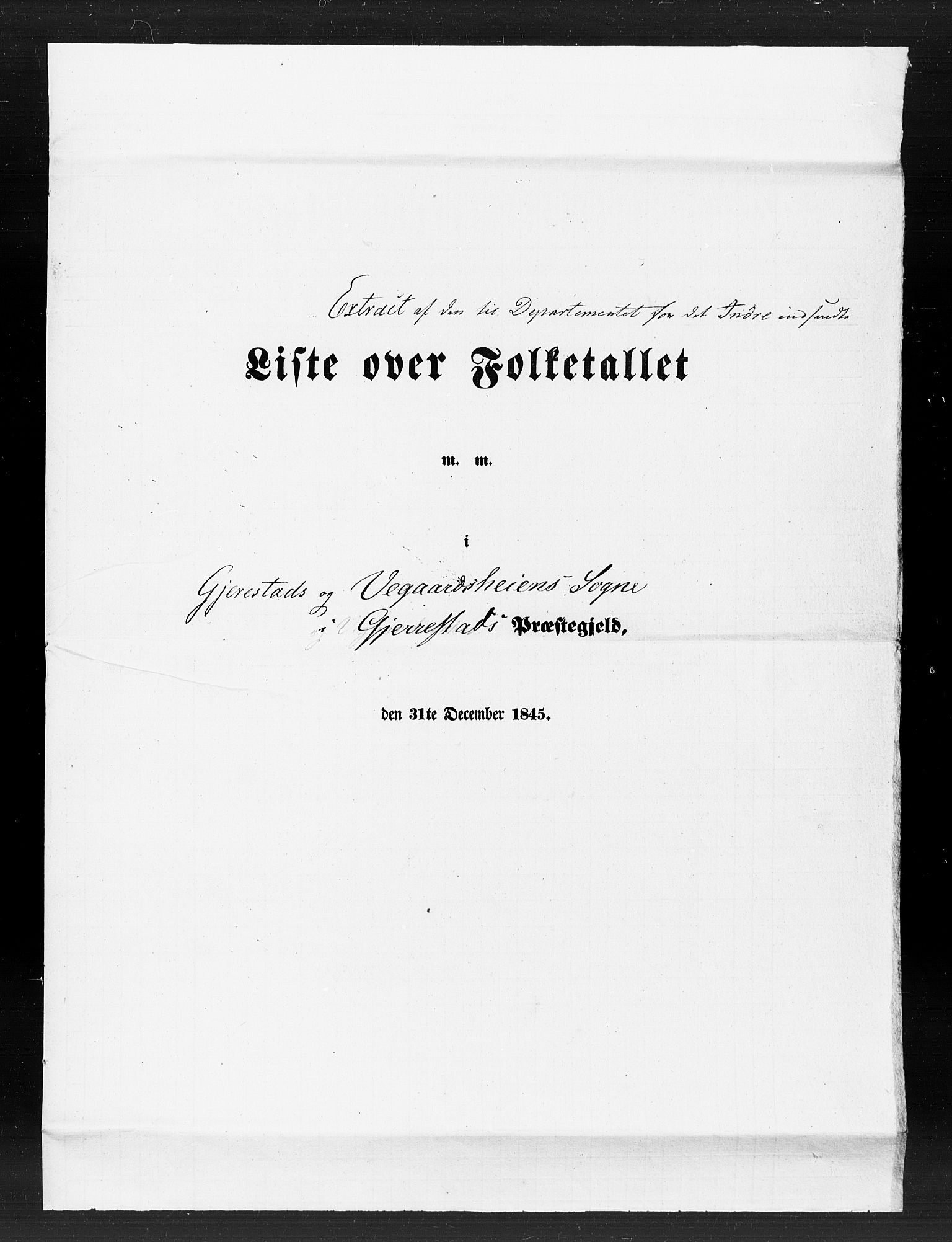 , Census 1845 for Gjerstad, 1845, p. 2