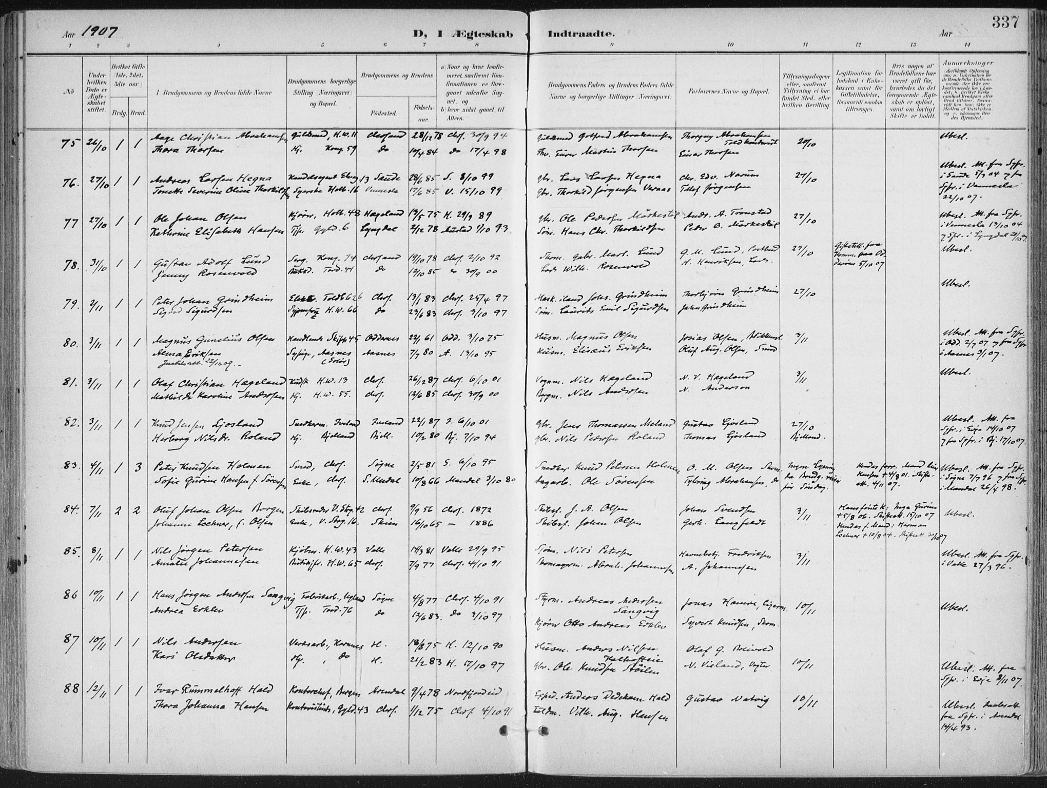 Kristiansand domprosti, AV/SAK-1112-0006/F/Fa/L0021: Parish register (official) no. A 20, 1898-1908, p. 337