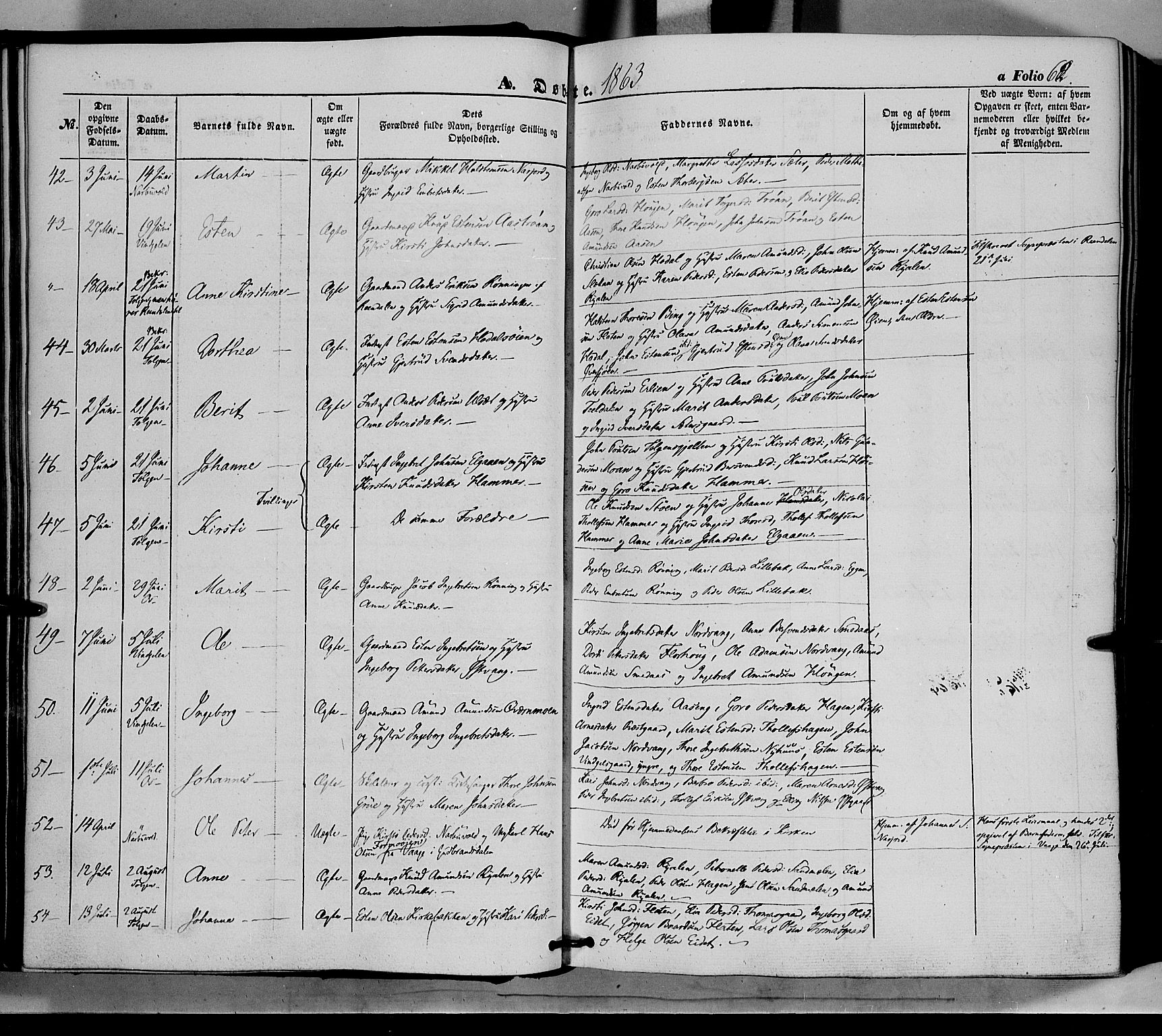 Tolga prestekontor, AV/SAH-PREST-062/K/L0006: Parish register (official) no. 6, 1852-1876, p. 62