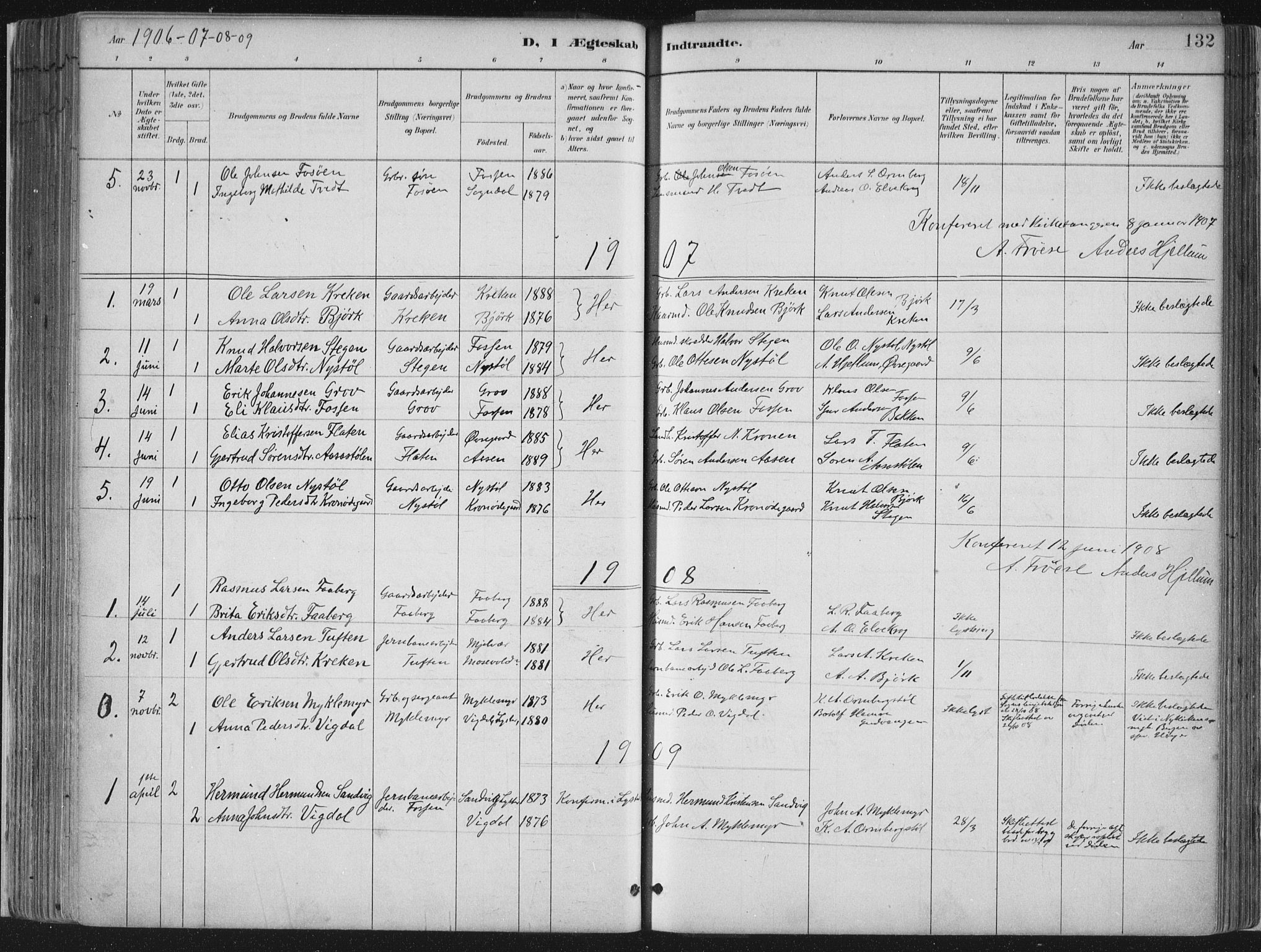 Jostedal sokneprestembete, SAB/A-80601/H/Haa/Haab/L0001: Parish register (official) no. B 1, 1887-1914, p. 132