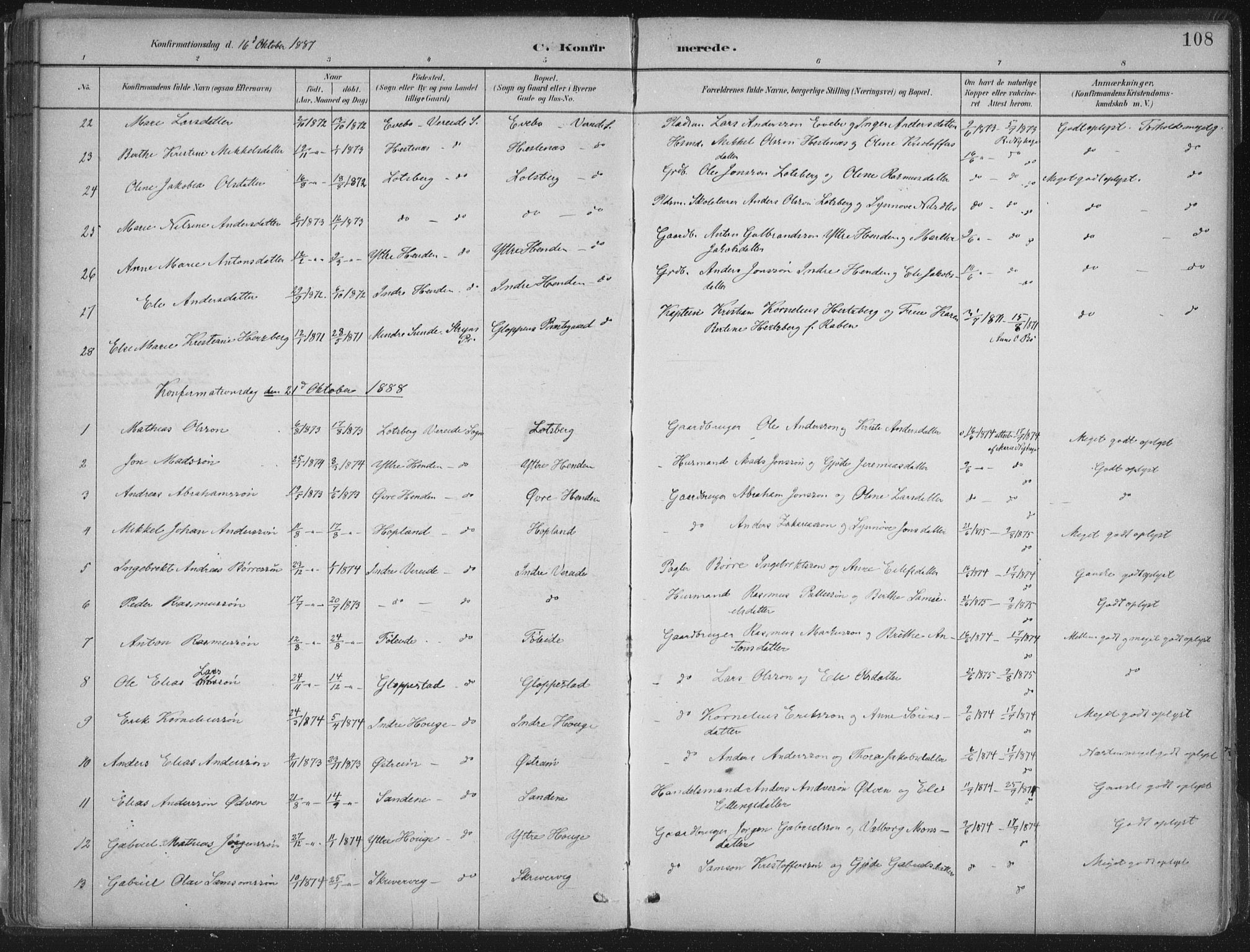 Gloppen sokneprestembete, AV/SAB-A-80101/H/Haa/Haab/L0001: Parish register (official) no. B  1, 1885-1905, p. 108