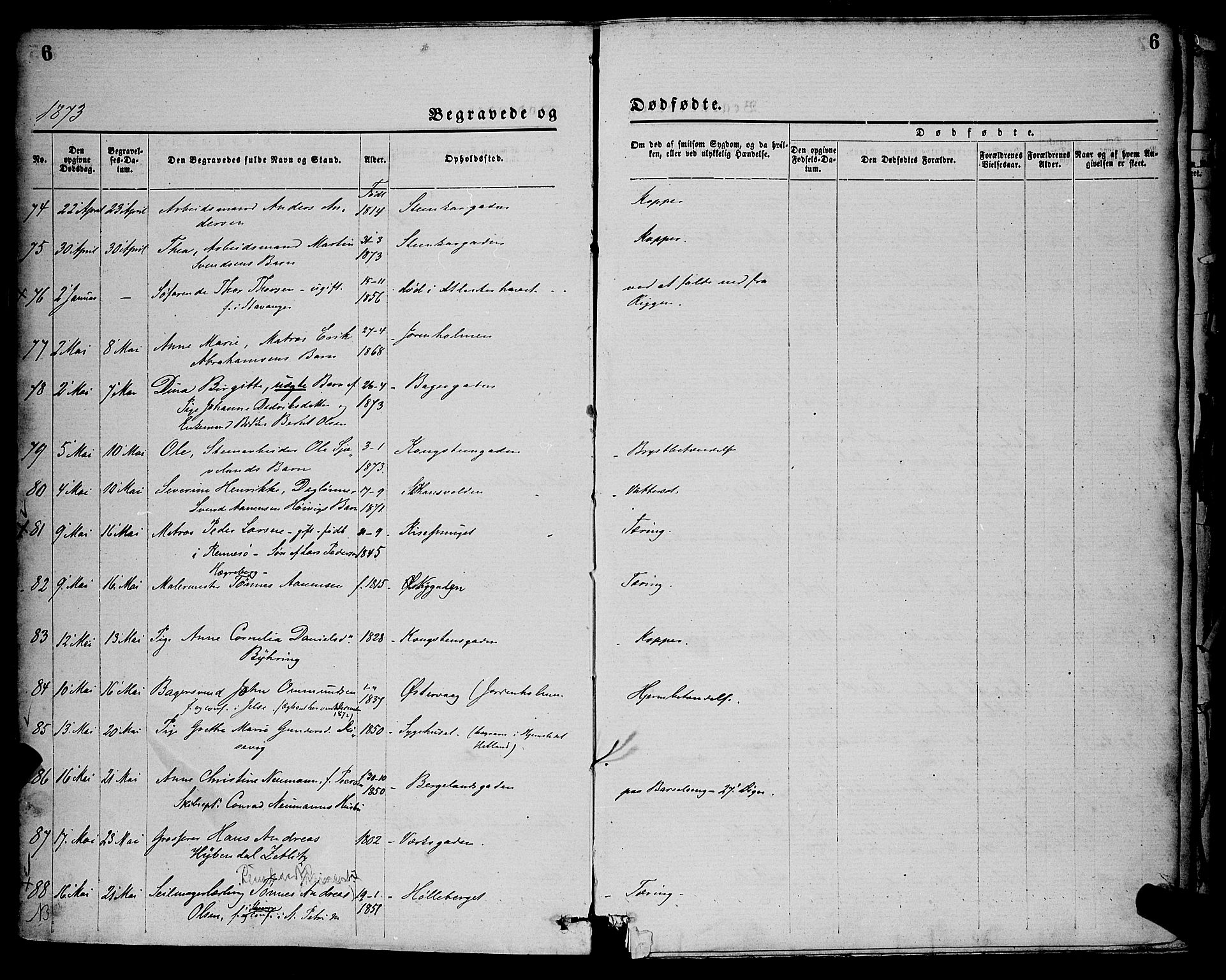 St. Petri sokneprestkontor, AV/SAST-A-101813/001/30/30BA/L0012: Parish register (official) no. A 12, 1873-1878, p. 6