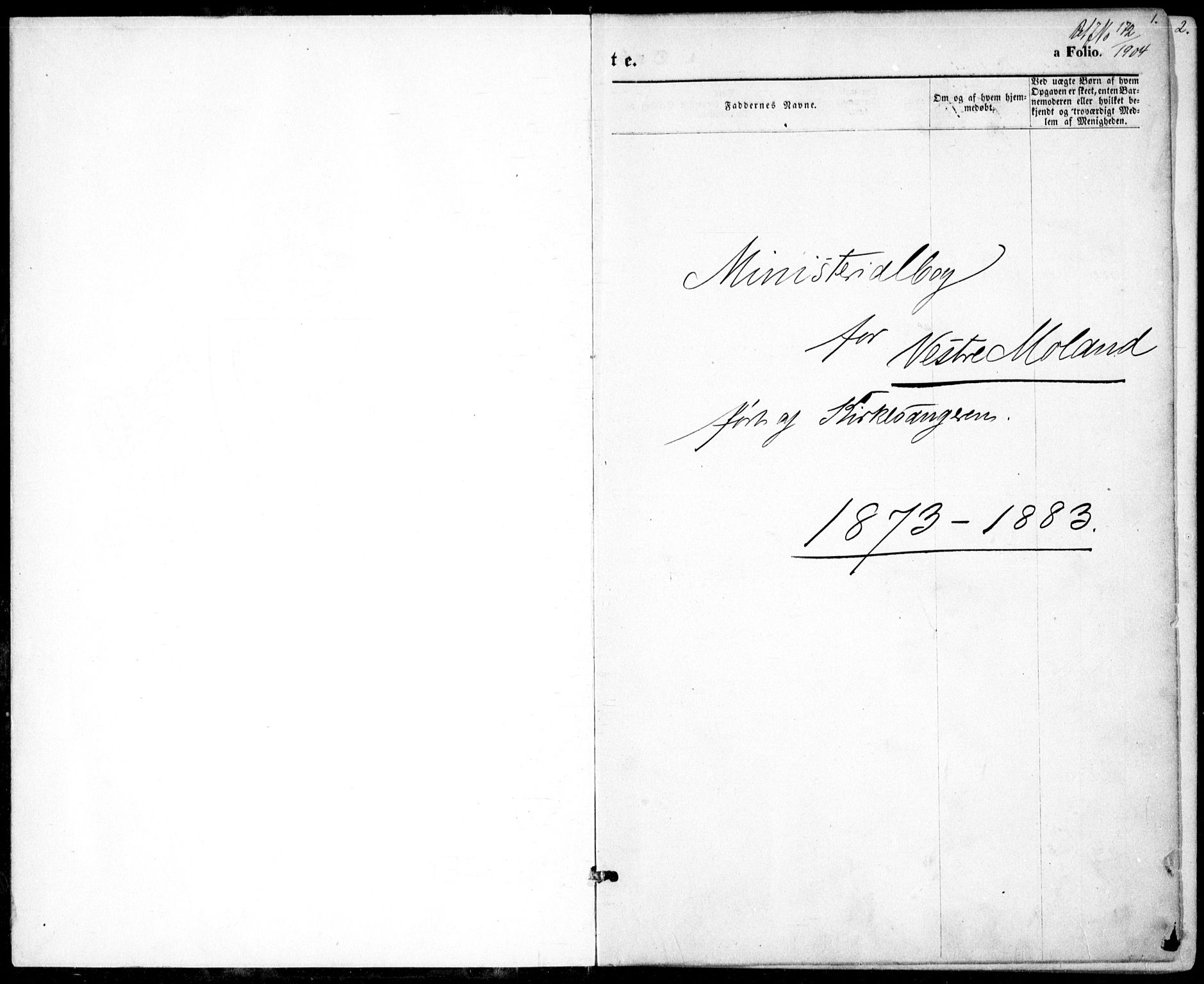 Vestre Moland sokneprestkontor, AV/SAK-1111-0046/F/Fb/Fbb/L0005: Parish register (copy) no. B 5, 1872-1883, p. 1