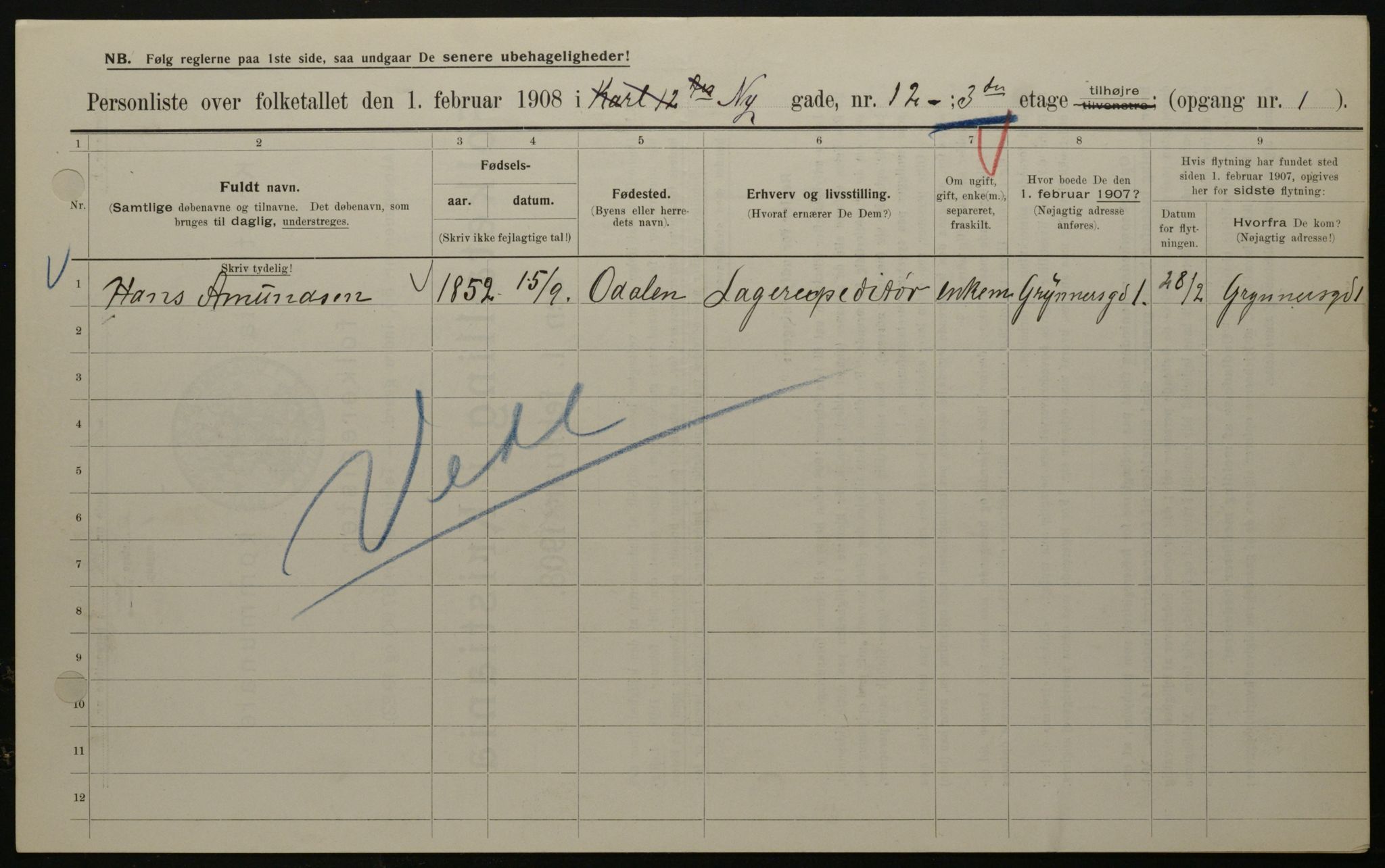 OBA, Municipal Census 1908 for Kristiania, 1908, p. 66520