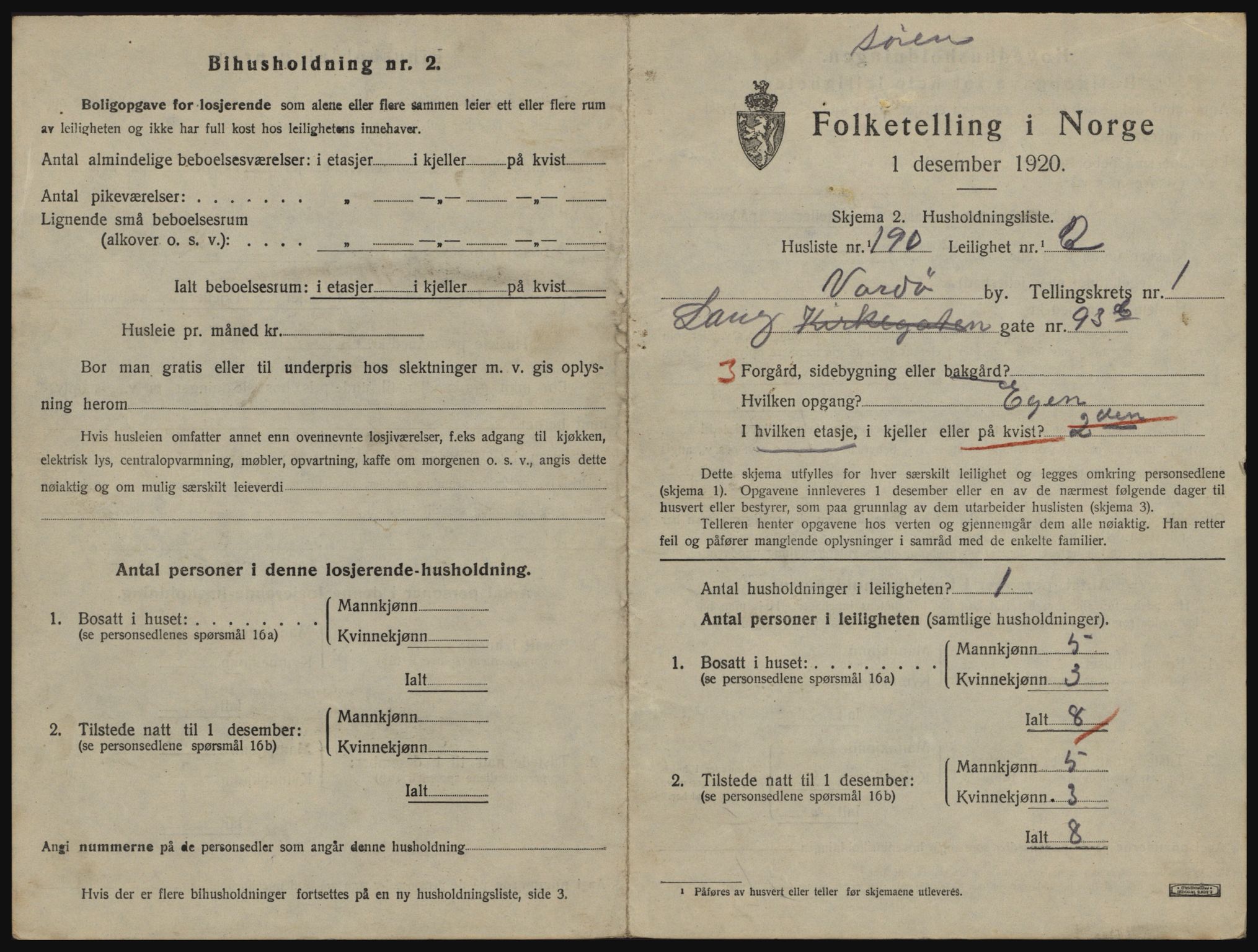 SATØ, 1920 census for Vardø, 1920, p. 1643