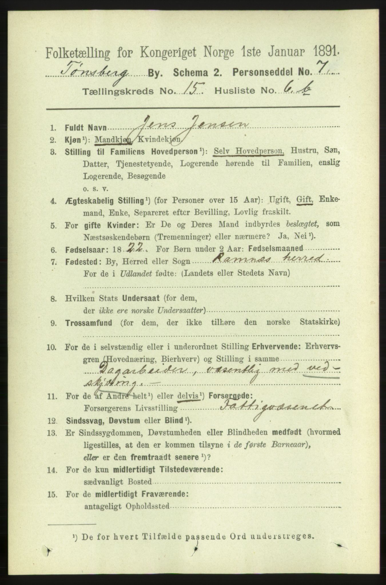 RA, 1891 census for 0705 Tønsberg, 1891, p. 4743