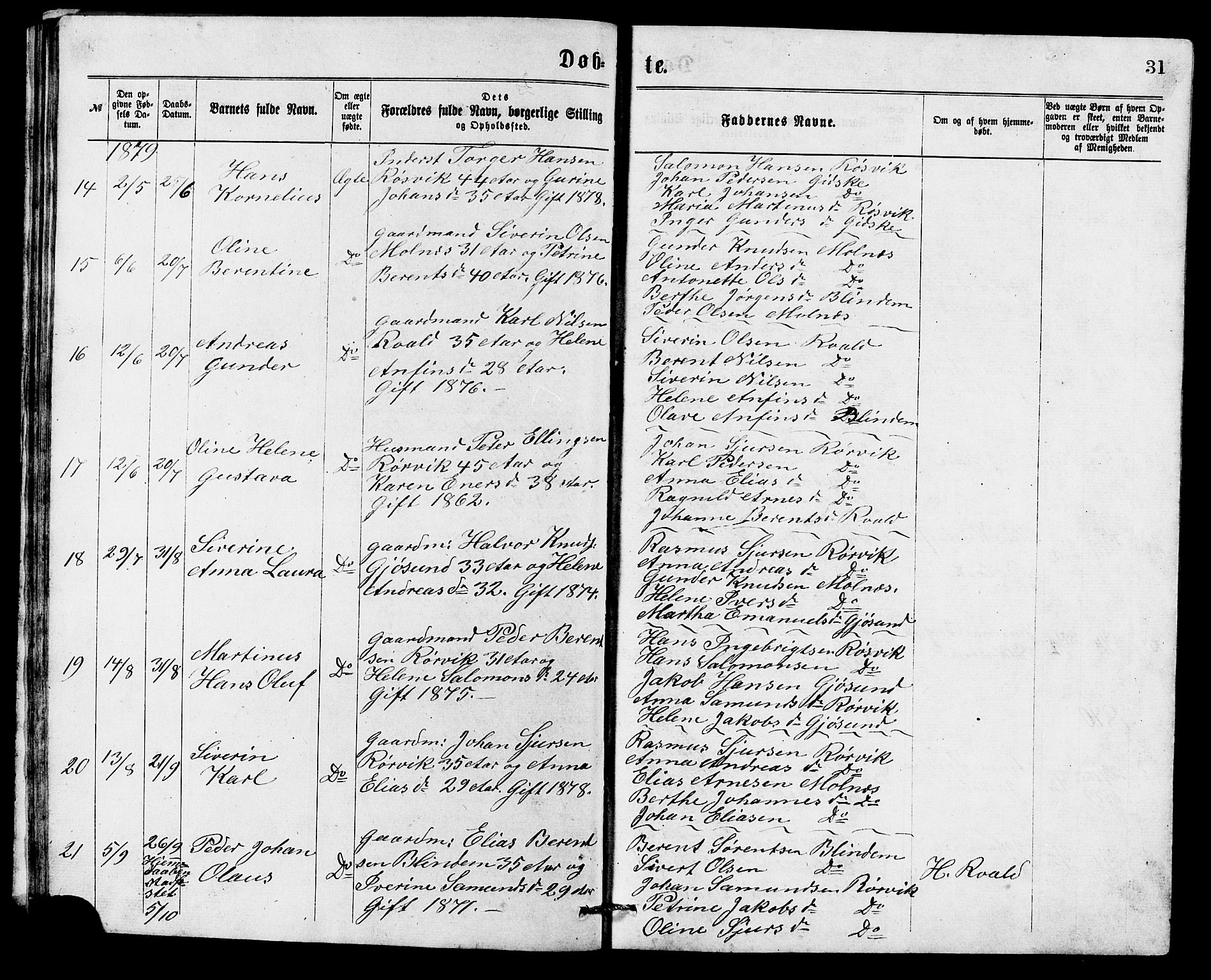 Ministerialprotokoller, klokkerbøker og fødselsregistre - Møre og Romsdal, AV/SAT-A-1454/537/L0521: Parish register (copy) no. 537C02, 1869-1888, p. 31