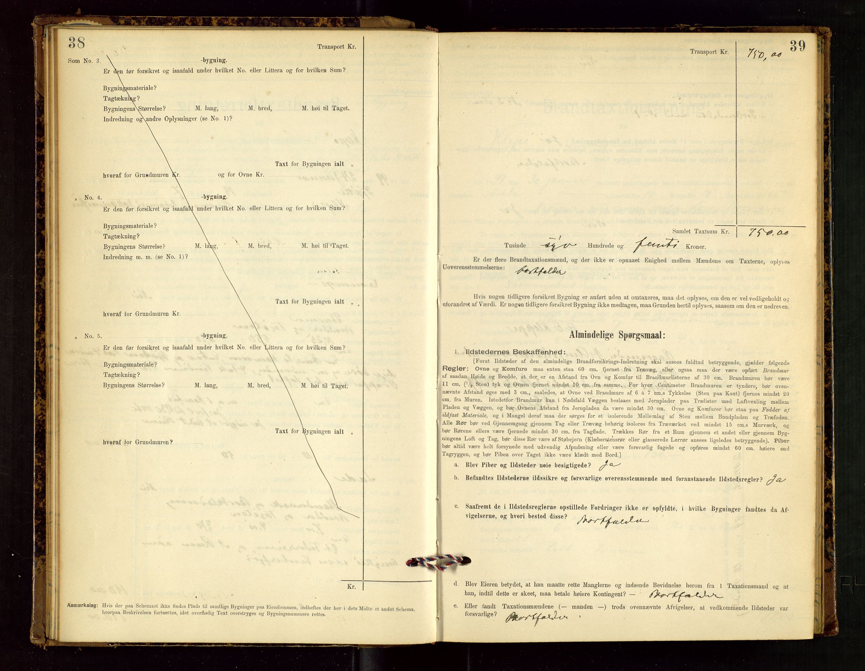 Klepp lensmannskontor, AV/SAST-A-100163/Goc/L0002: "Brandtaxationsprotokol" m/register, 1898-1902, p. 38-39