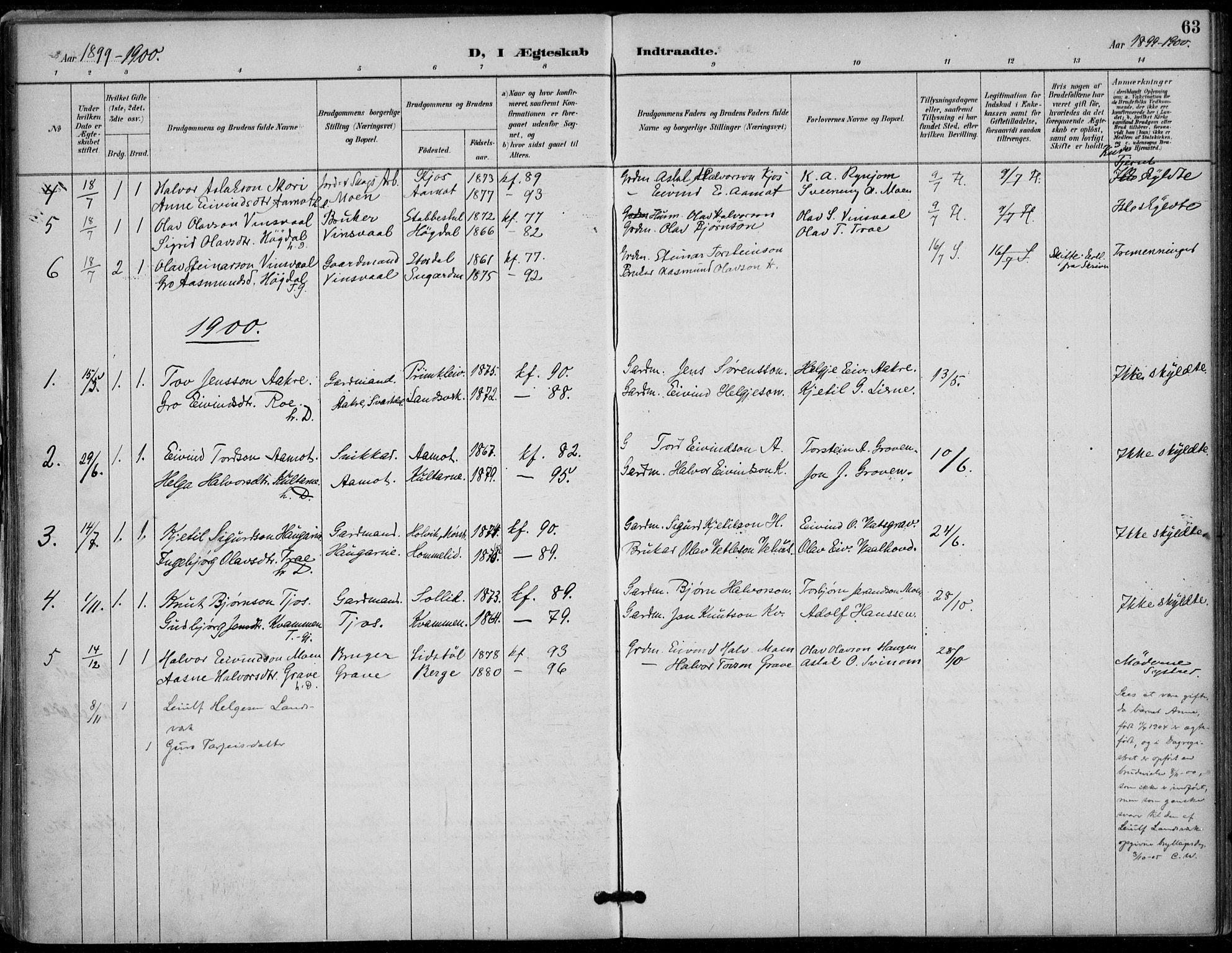 Seljord kirkebøker, SAKO/A-20/F/Fc/L0002: Parish register (official) no. III 2, 1887-1920, p. 63