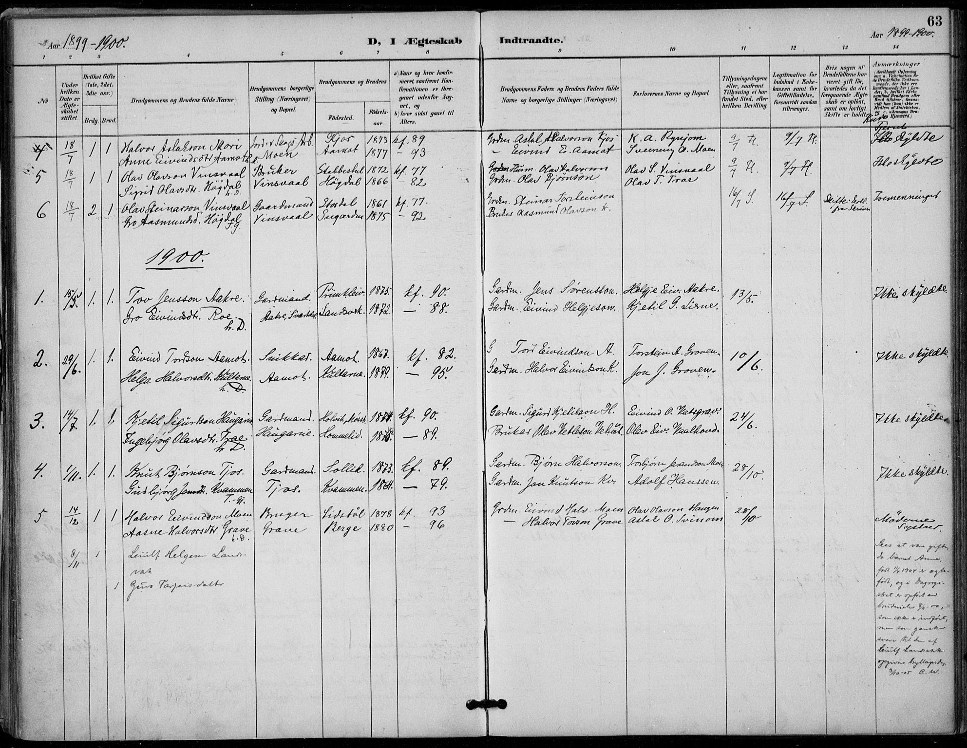 Seljord kirkebøker, AV/SAKO-A-20/F/Fc/L0002: Parish register (official) no. III 2, 1887-1920, p. 63