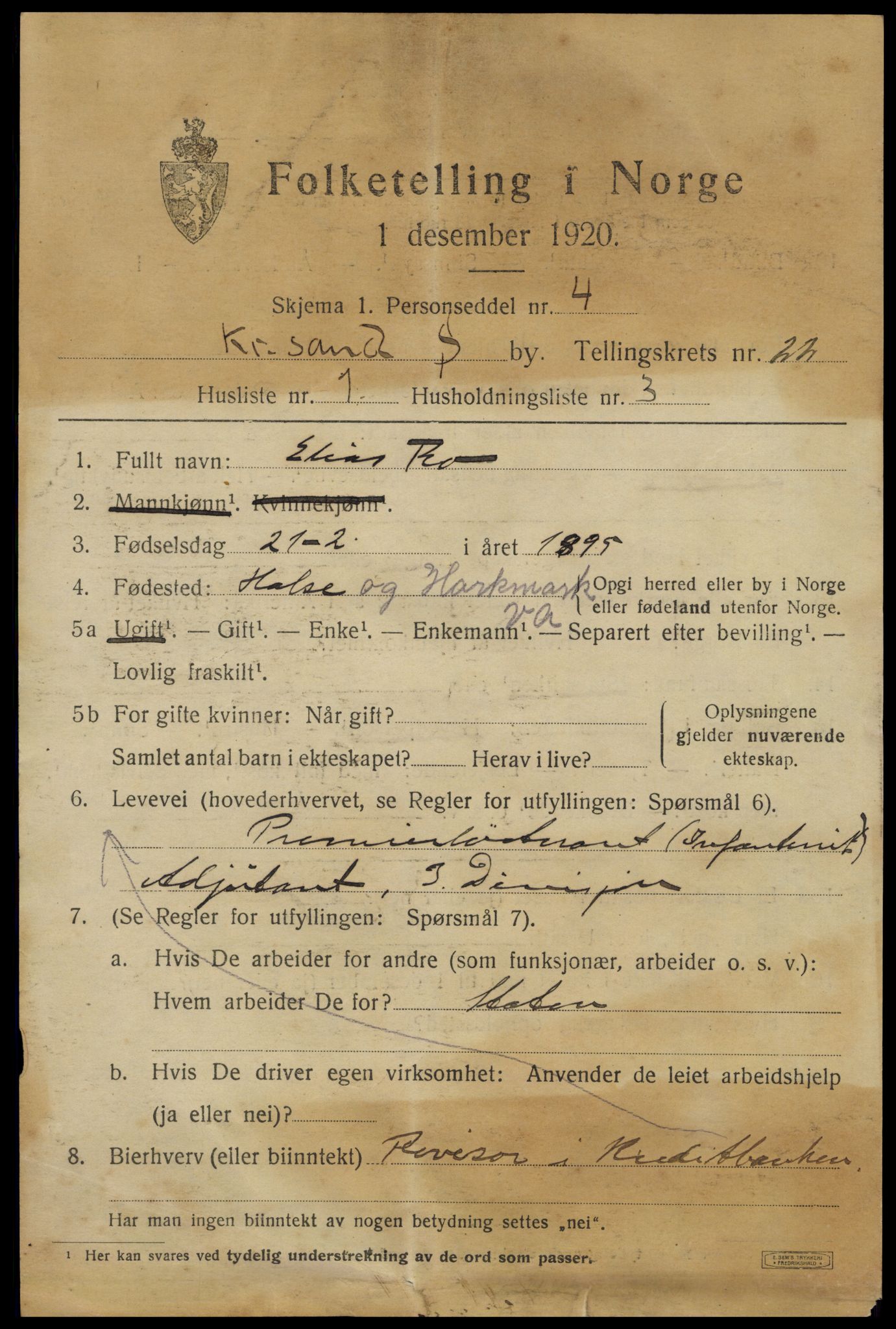 SAK, 1920 census for Kristiansand, 1920, p. 38411