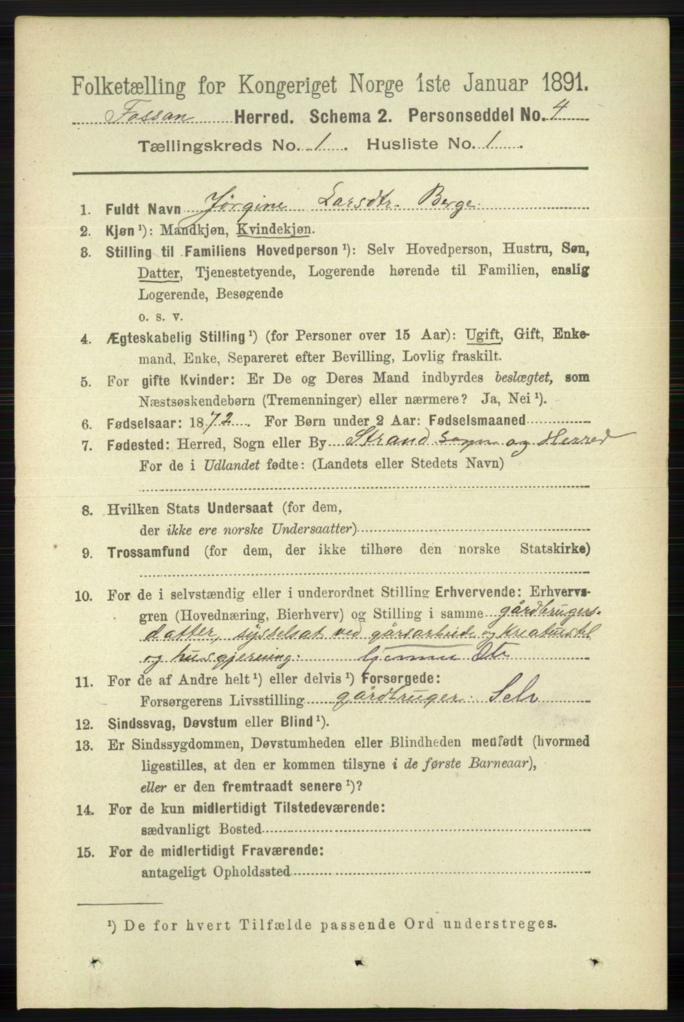 RA, 1891 census for 1129 Forsand, 1891, p. 62