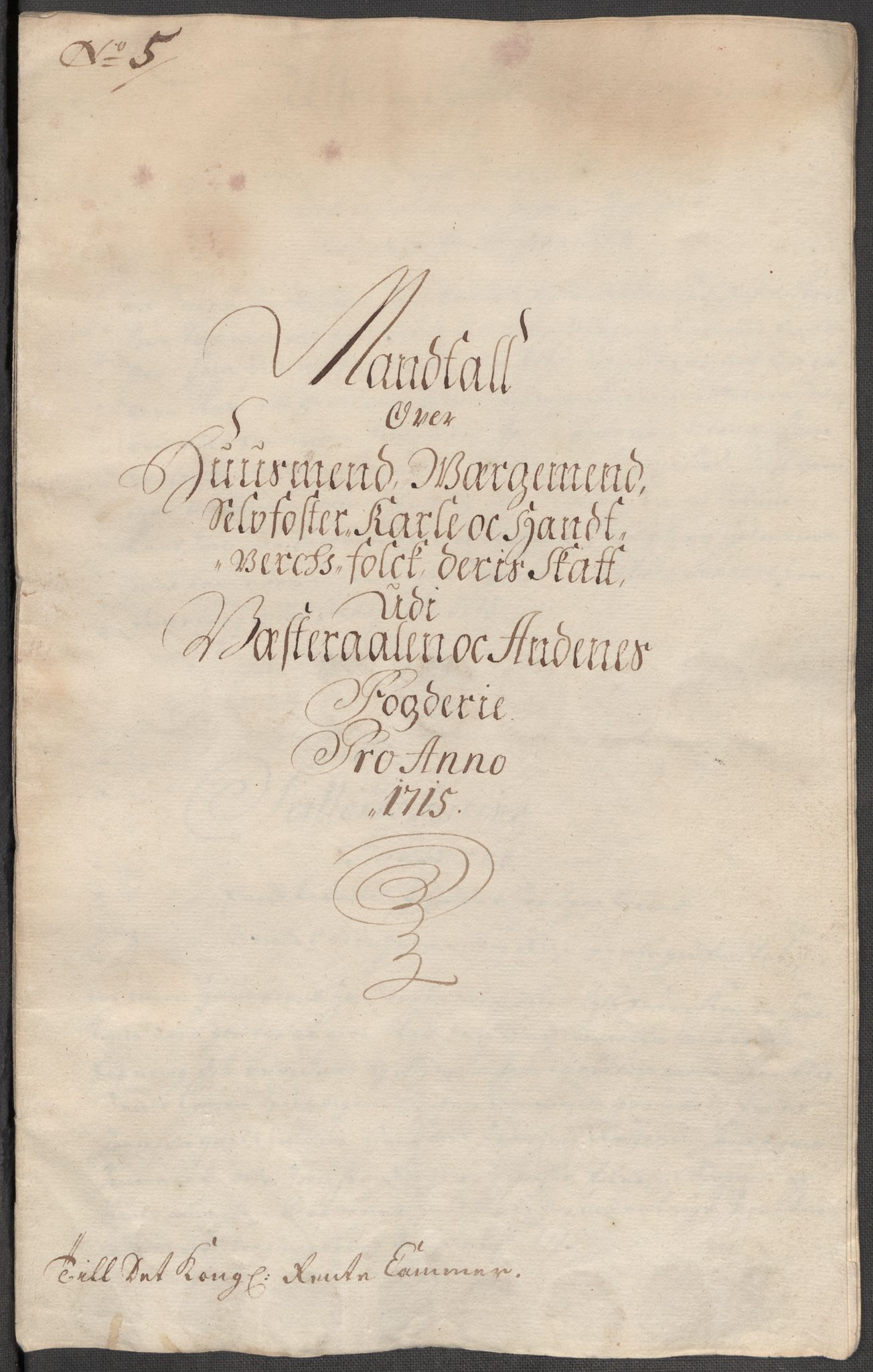 Rentekammeret inntil 1814, Reviderte regnskaper, Fogderegnskap, RA/EA-4092/R67/L4681: Fogderegnskap Vesterålen, Andenes og Lofoten, 1715, p. 67