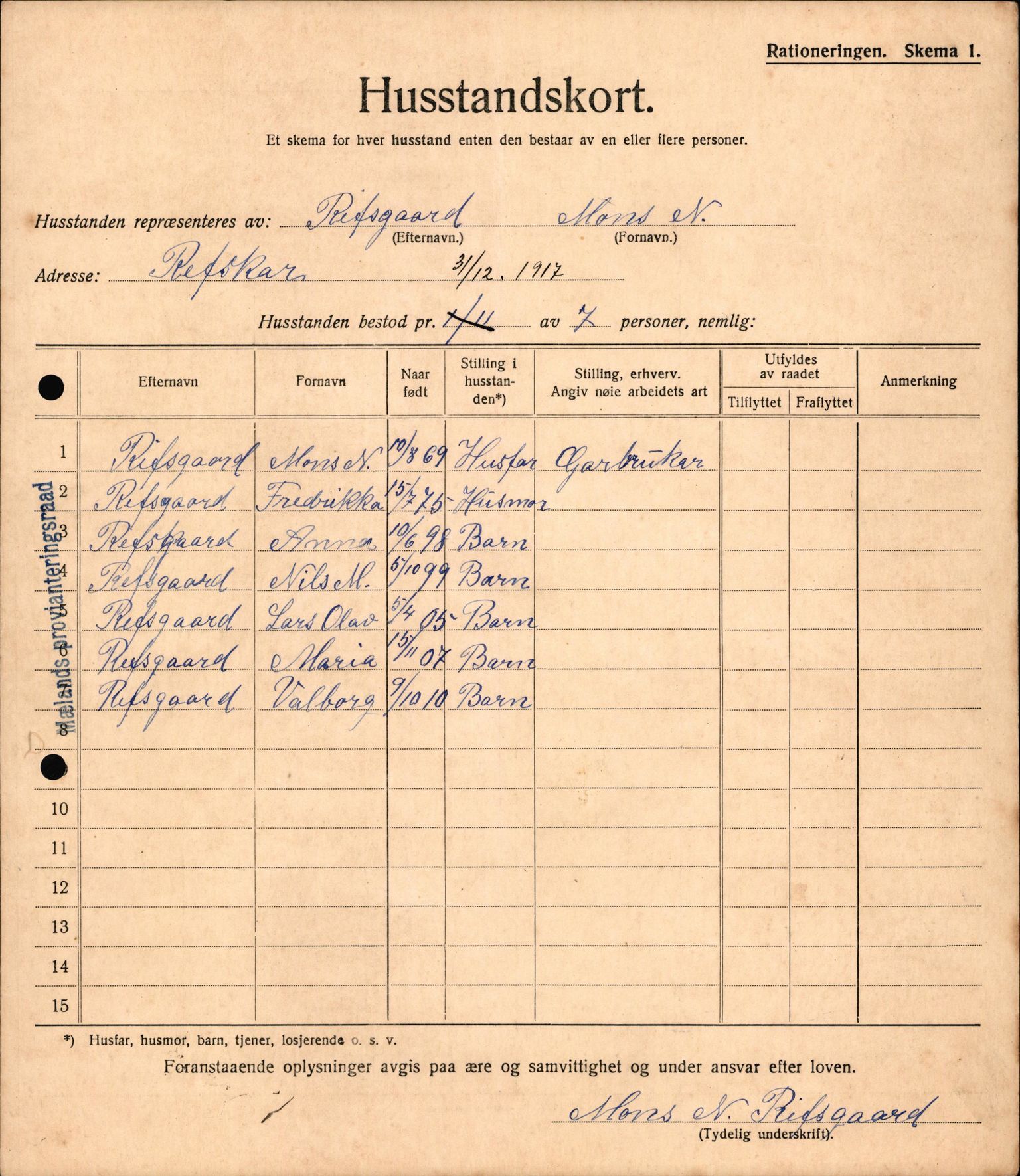 IKAH, Meland kommune, Provianteringsrådet, Husstander per 01.11.1917, 1917-1918, p. 261