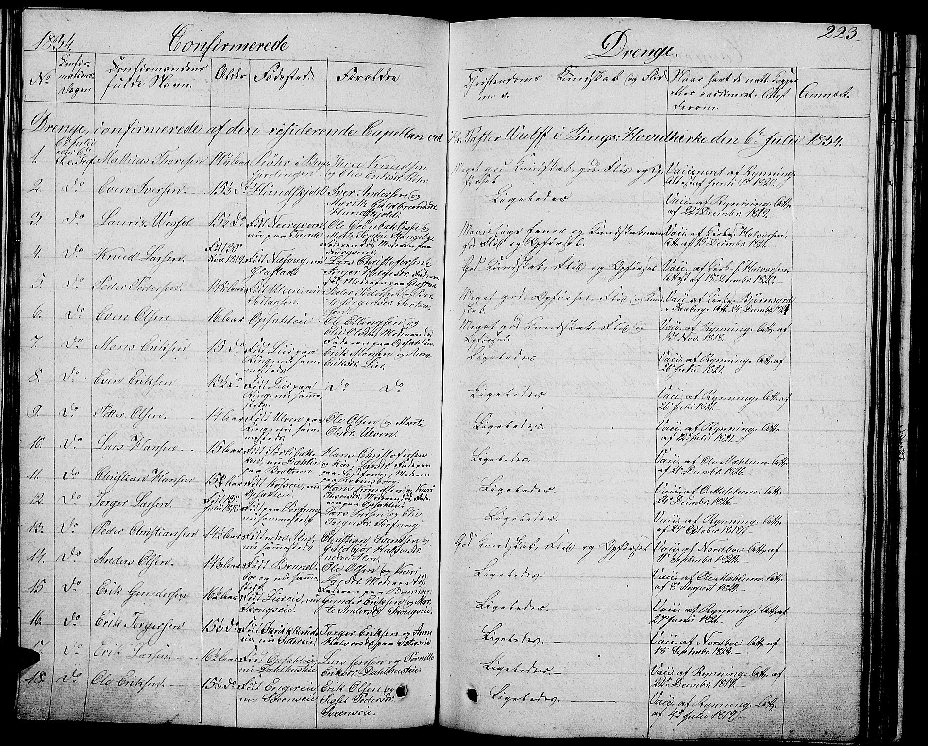 Ringsaker prestekontor, AV/SAH-PREST-014/L/La/L0004: Parish register (copy) no. 4, 1827-1838, p. 223