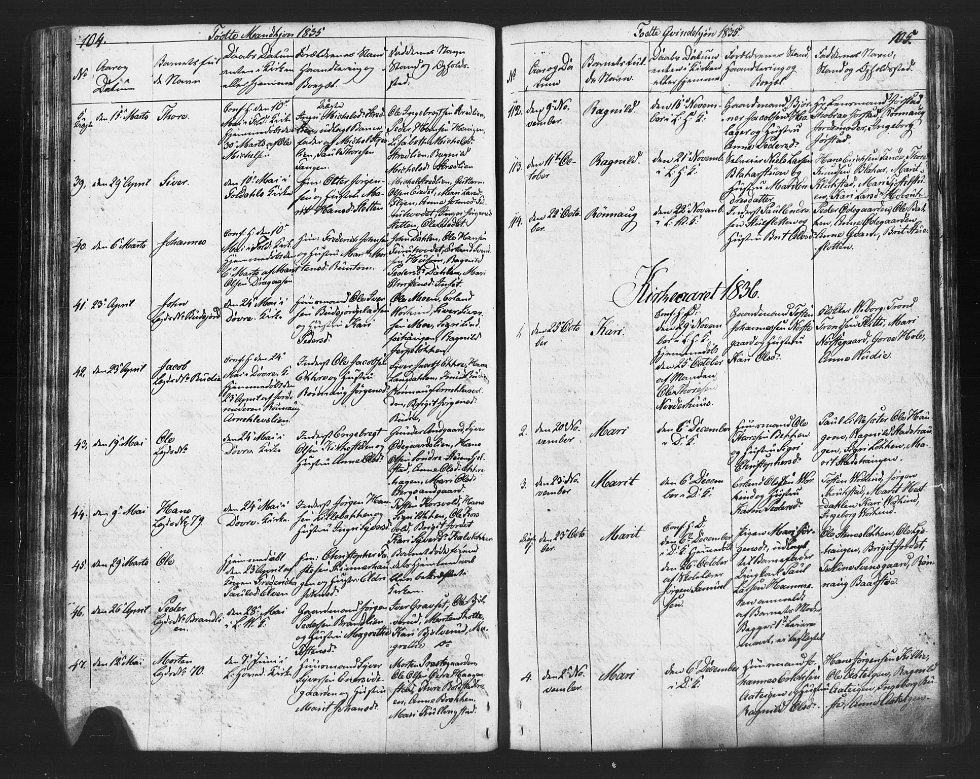 Lesja prestekontor, AV/SAH-PREST-068/H/Ha/Hab/L0002: Parish register (copy) no. 2, 1832-1850, p. 104-105