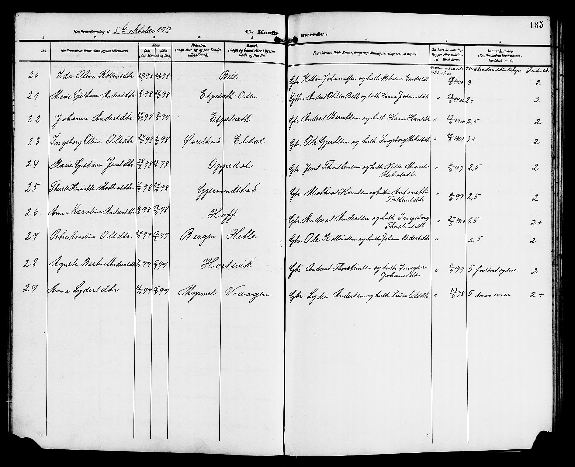 Gaular sokneprestembete, AV/SAB-A-80001/H/Hab: Parish register (copy) no. C 4, 1895-1920, p. 135