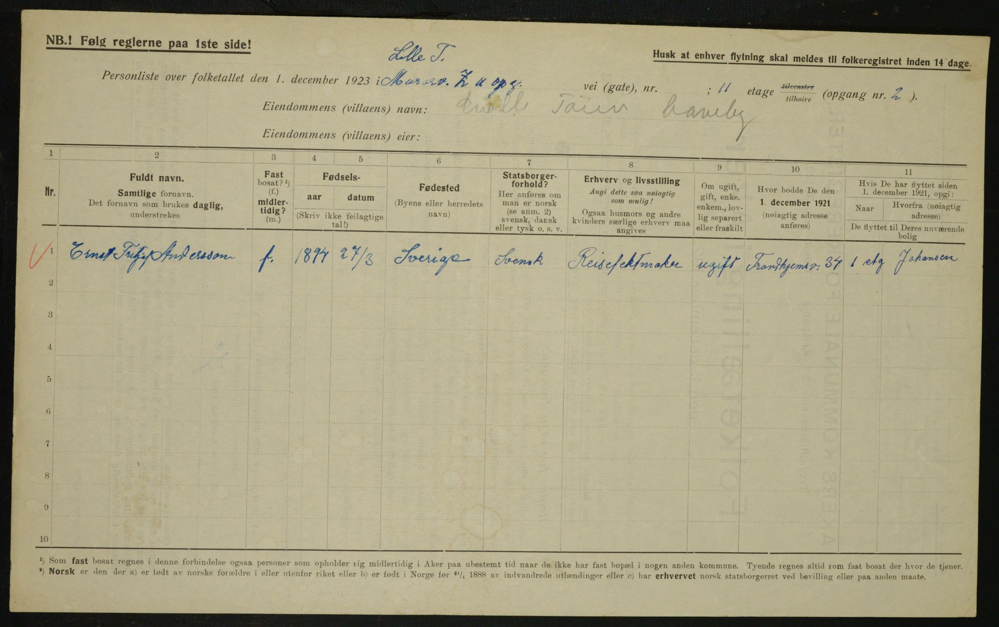 , Municipal Census 1923 for Aker, 1923, p. 27273