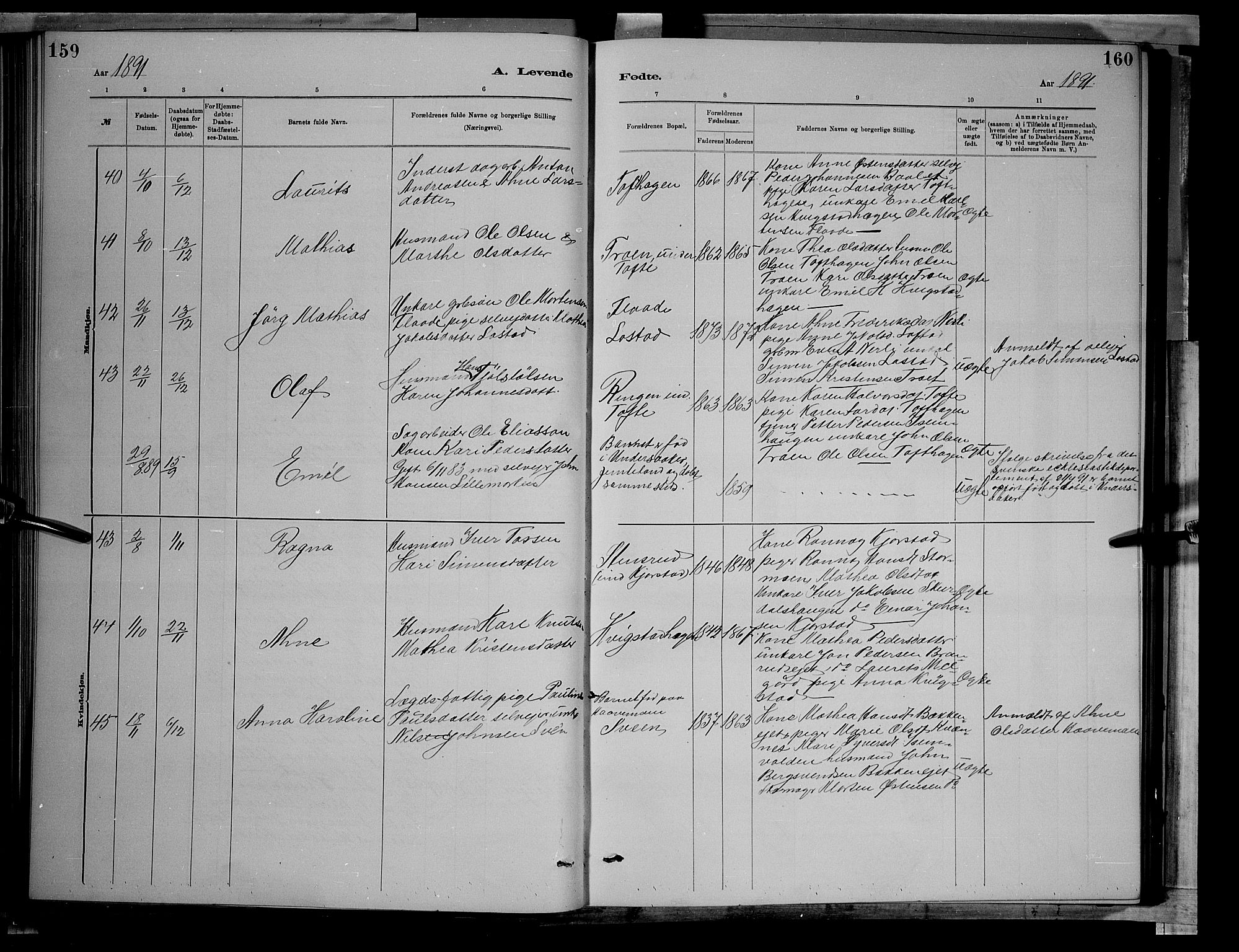 Sør-Fron prestekontor, SAH/PREST-010/H/Ha/Hab/L0003: Parish register (copy) no. 3, 1884-1896, p. 159-160