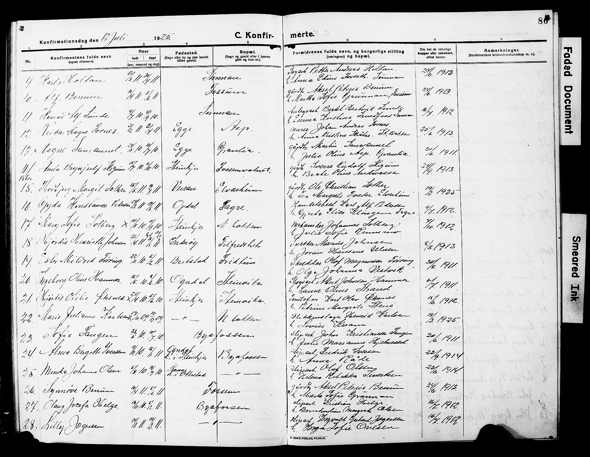 Ministerialprotokoller, klokkerbøker og fødselsregistre - Nord-Trøndelag, SAT/A-1458/740/L0382: Parish register (copy) no. 740C03, 1915-1927, p. 86