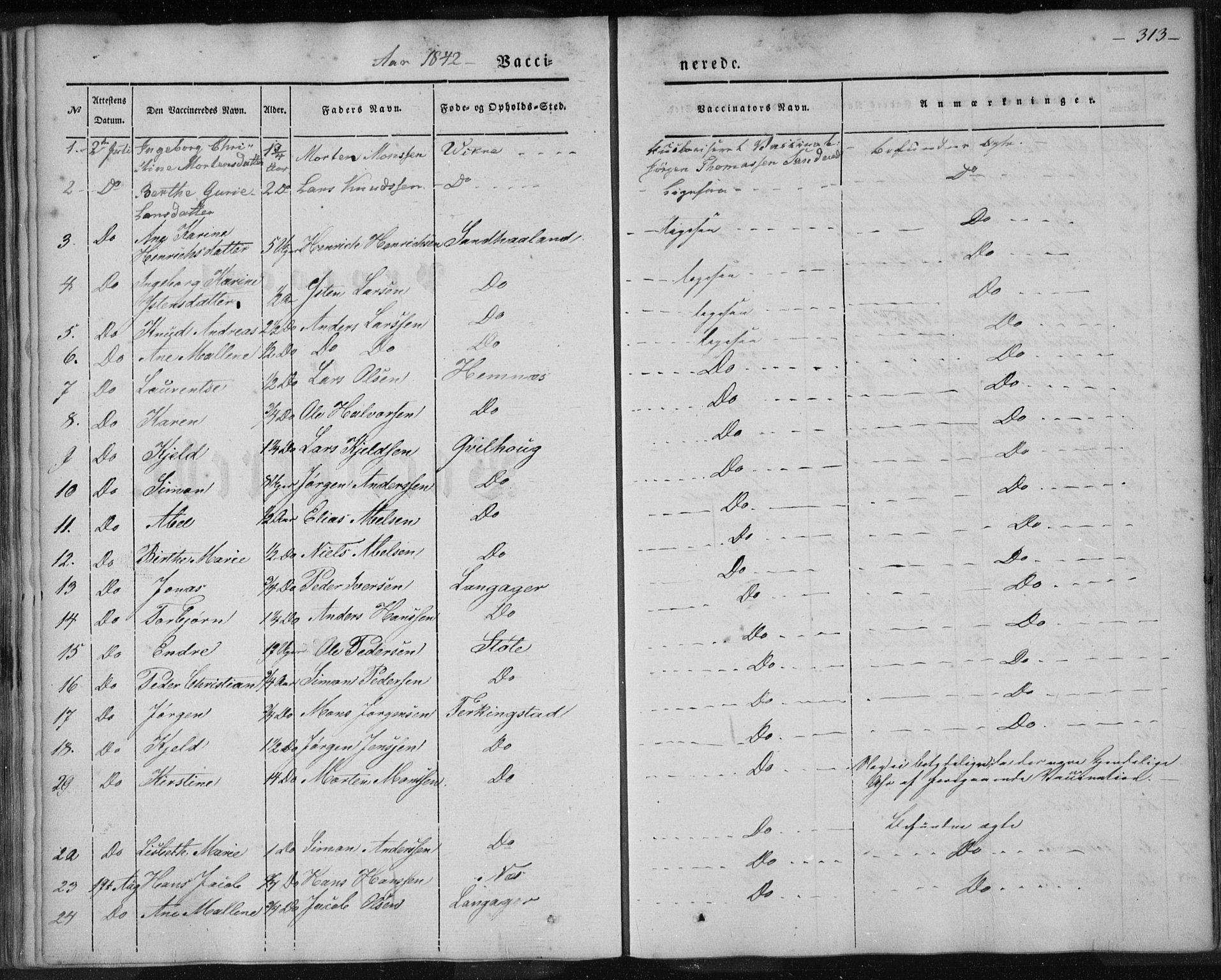 Skudenes sokneprestkontor, SAST/A -101849/H/Ha/Haa/L0003: Parish register (official) no. A 2.2, 1841-1846, p. 313