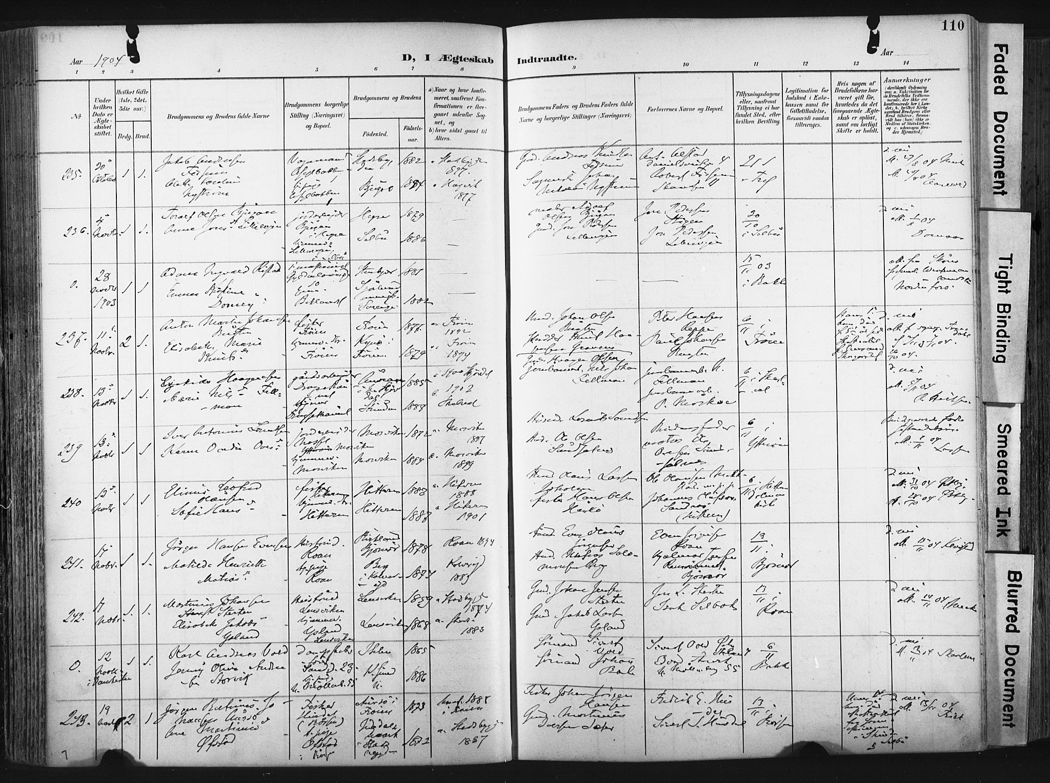 Ministerialprotokoller, klokkerbøker og fødselsregistre - Sør-Trøndelag, AV/SAT-A-1456/604/L0201: Parish register (official) no. 604A21, 1901-1911, p. 110