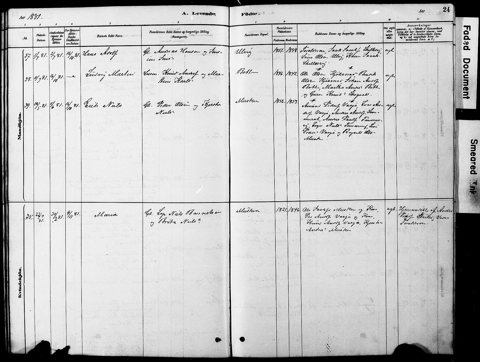 Ministerialprotokoller, klokkerbøker og fødselsregistre - Nordland, AV/SAT-A-1459/861/L0875: Parish register (copy) no. 861C01, 1879-1887, p. 24