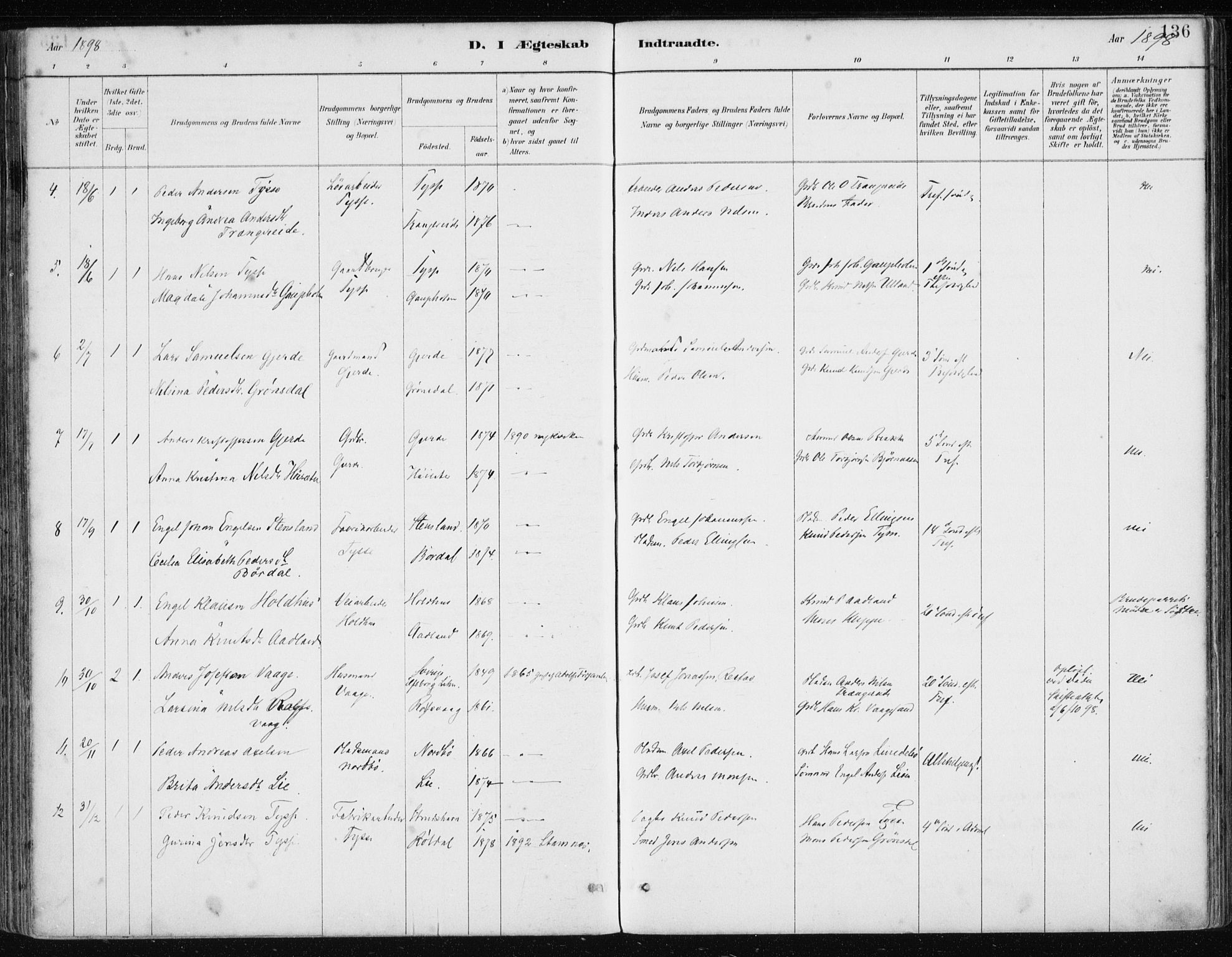 Samnanger Sokneprestembete, SAB/A-77501/H/Haa: Parish register (official) no. A 1, 1885-1901, p. 136