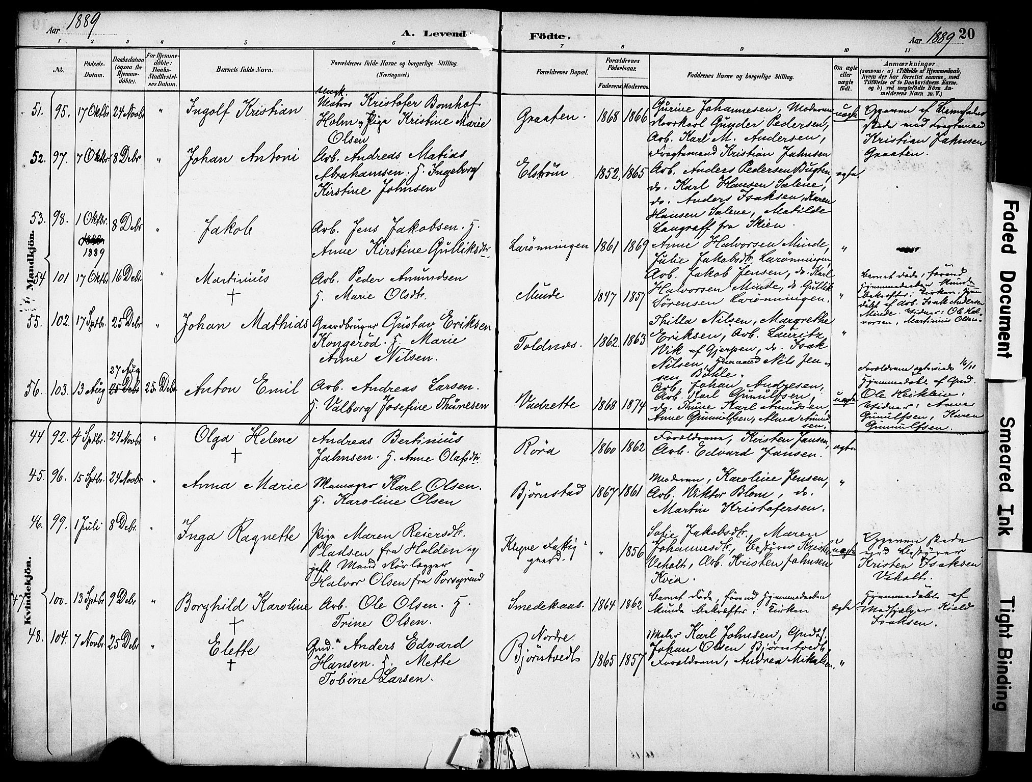 Solum kirkebøker, AV/SAKO-A-306/F/Fa/L0010: Parish register (official) no. I 10, 1888-1898, p. 20