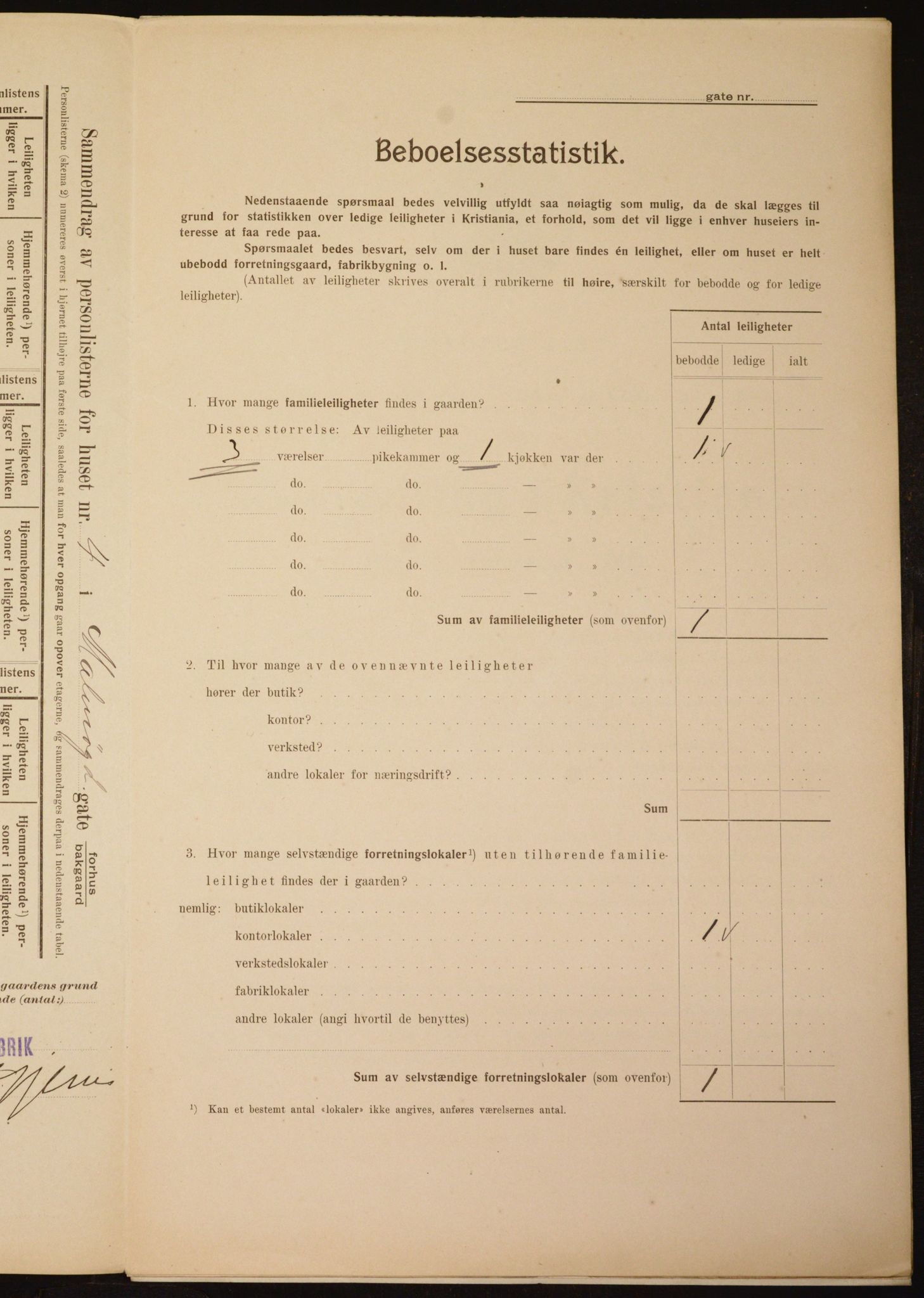 OBA, Municipal Census 1910 for Kristiania, 1910, p. 58005