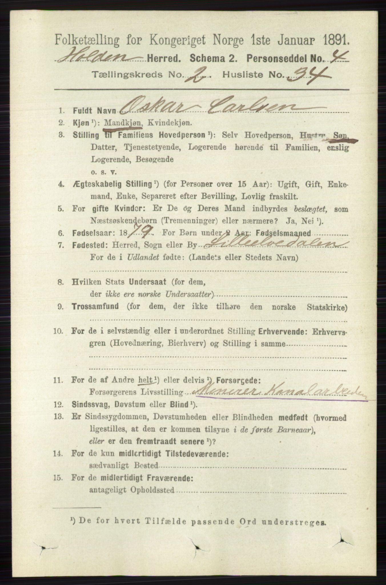 RA, 1891 census for 0819 Holla, 1891, p. 991